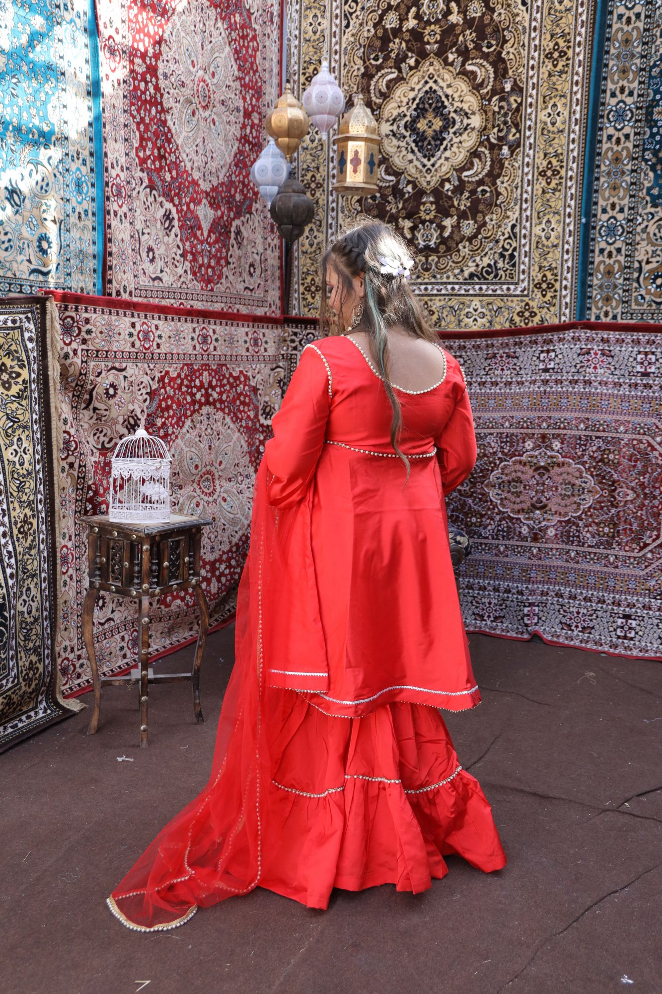 Red Pearl Sharara Set