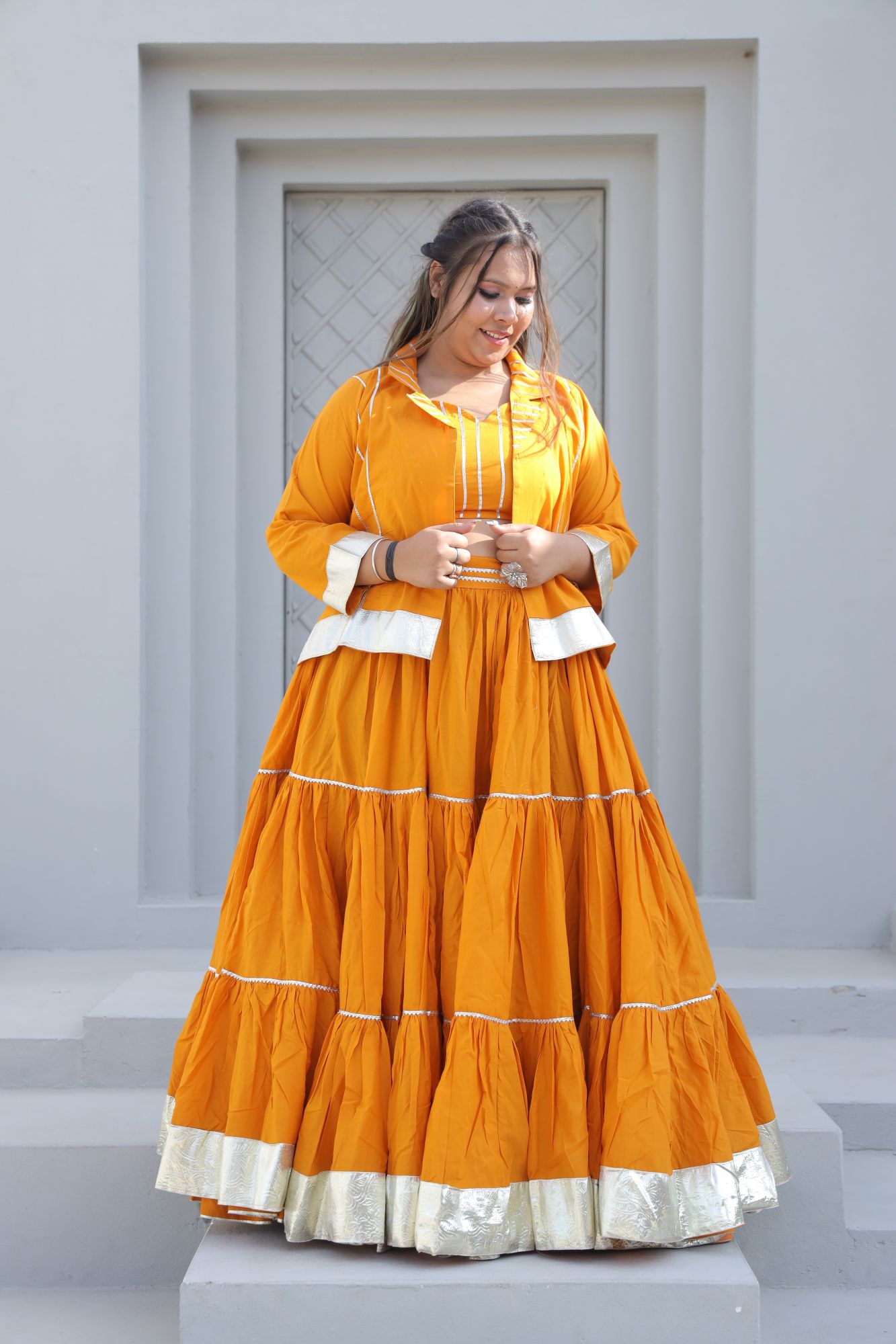 Mustard gota Lehenga Set with jacket