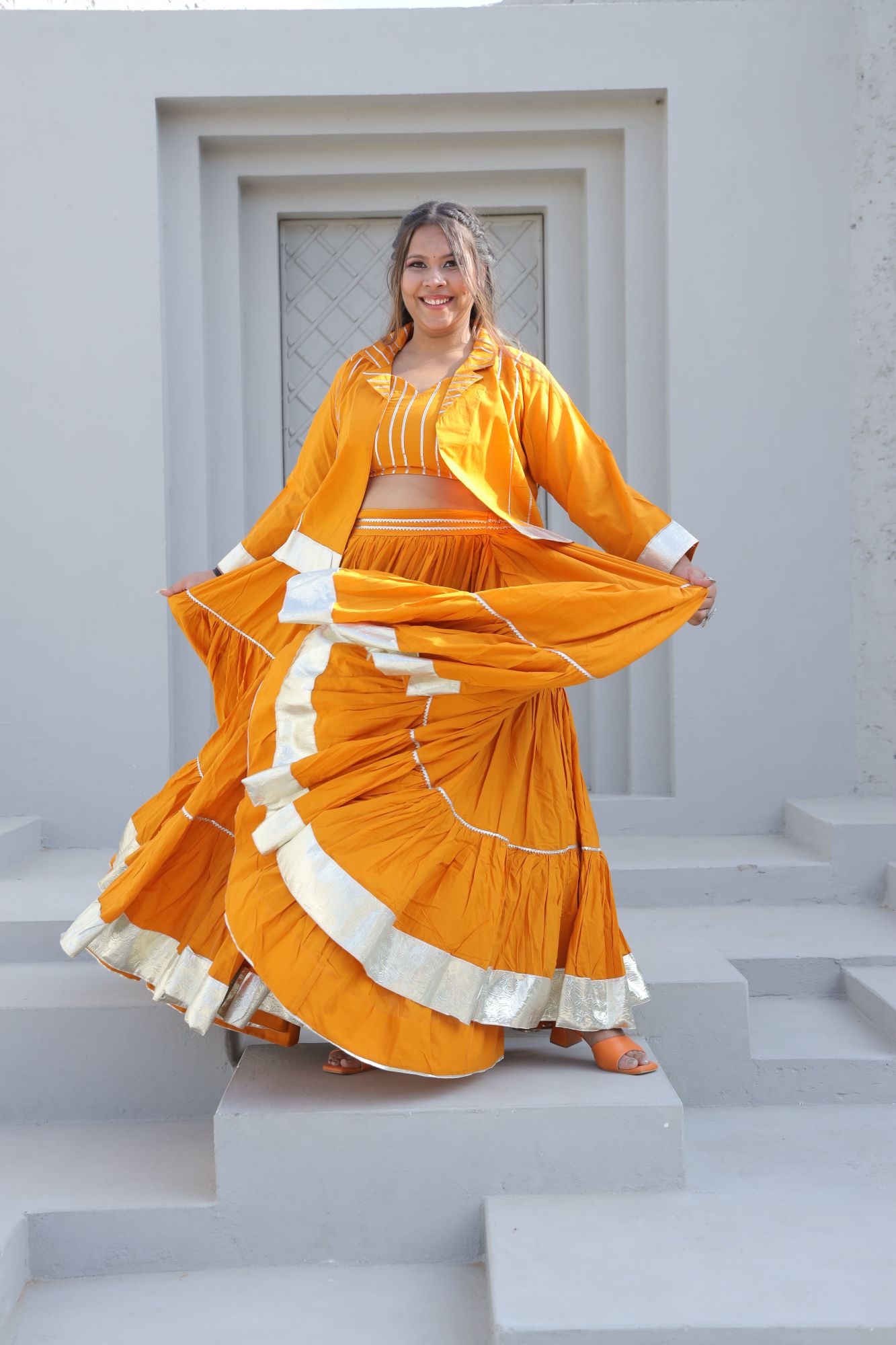 Mustard gota Lehenga Set with jacket