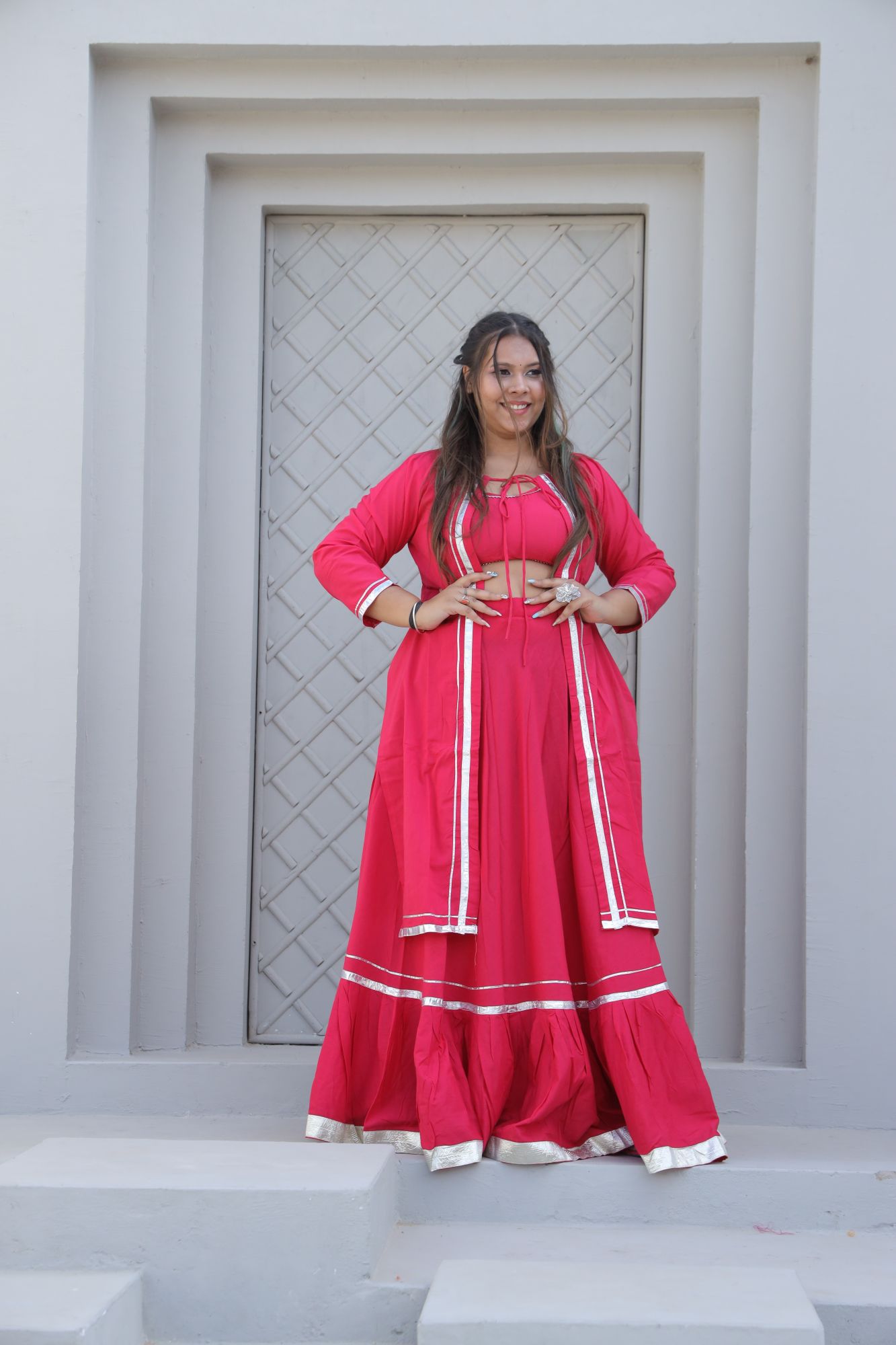 Rani pink lehenga set with Jacket