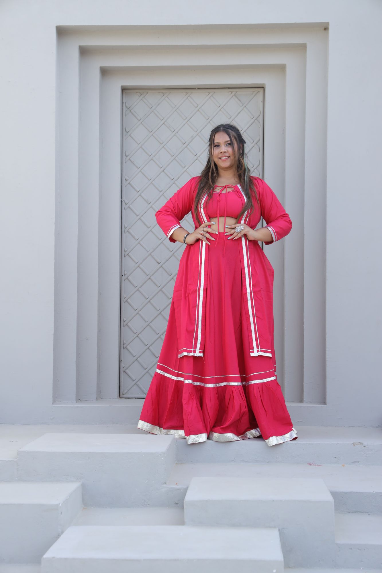 Rani pink lehenga set with Jacket