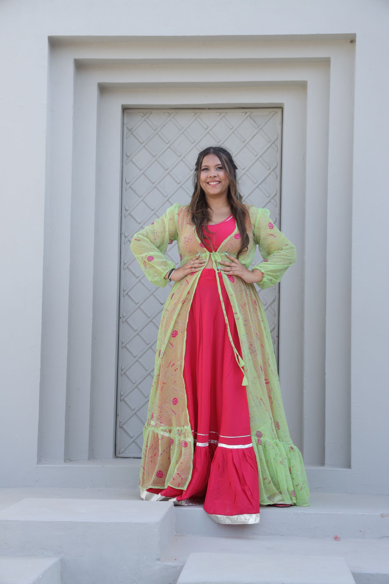 Rani Pink Lehenga Set With Bandhani Jacket