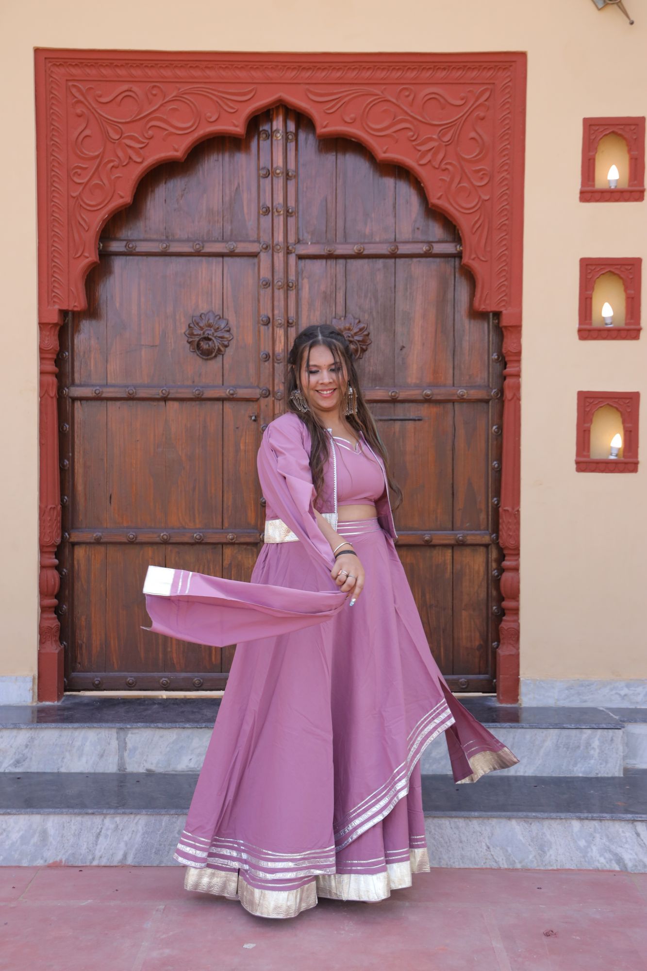 Onion Pink Lehenga Set With Jacket