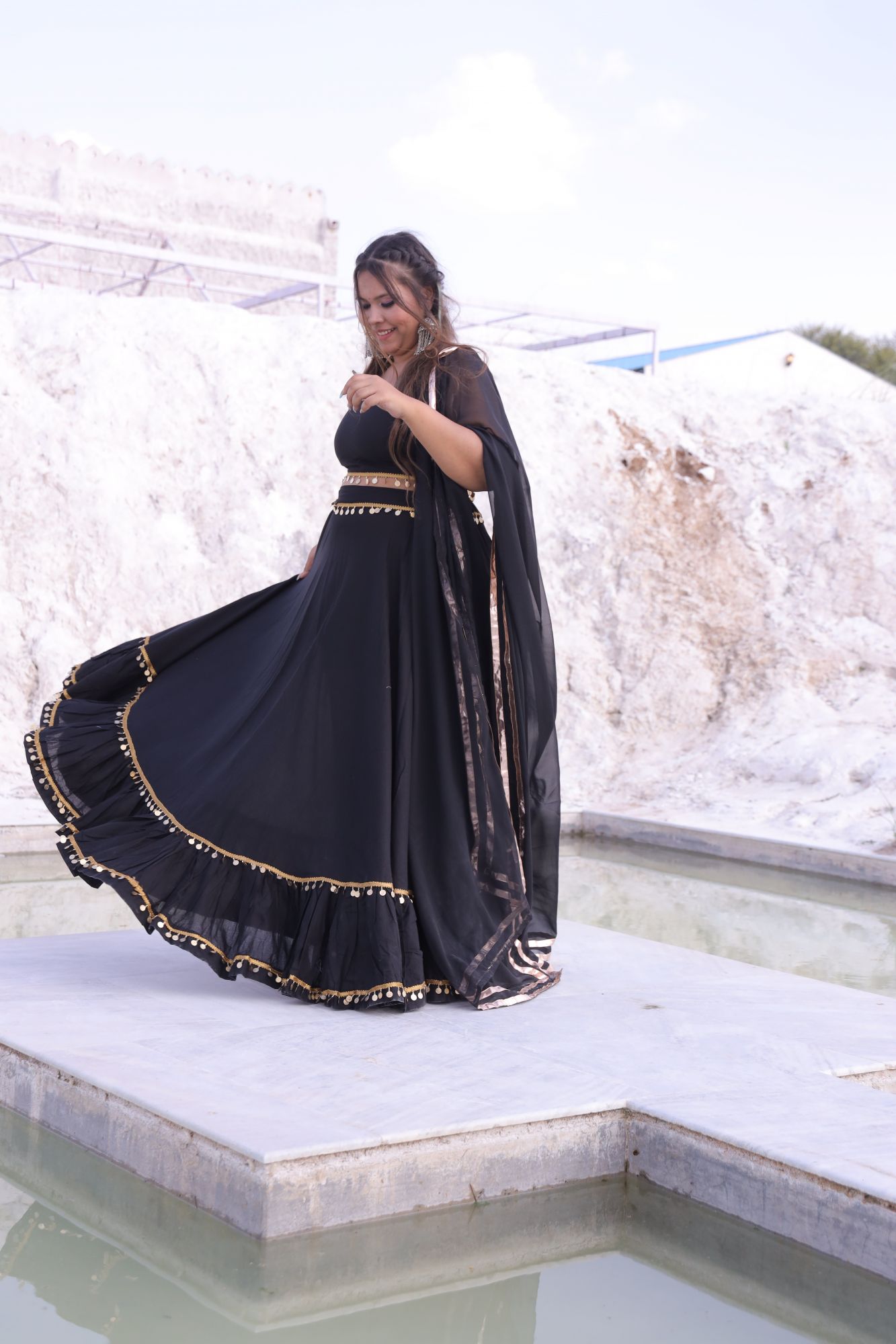 Black Coin Lehenga Set With Jacket