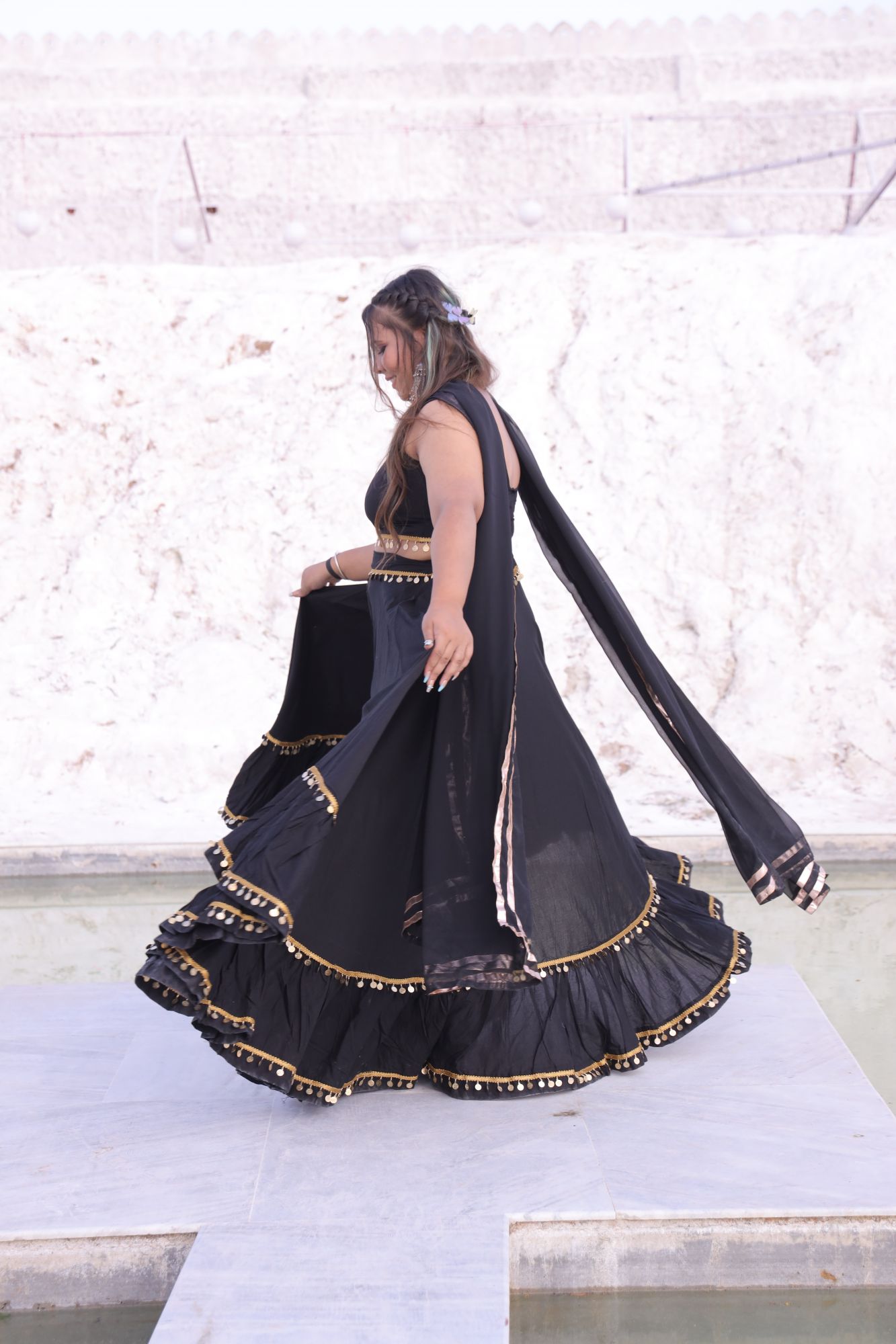 Black Coin Lehenga Set