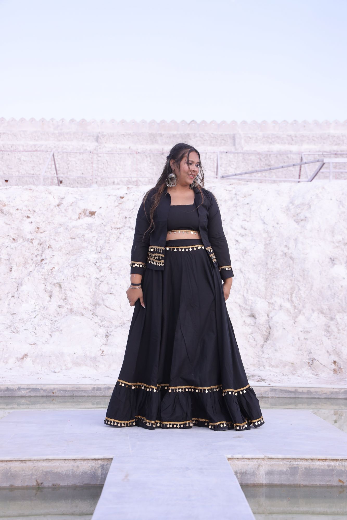 Black Coin Lehenga Set With Jacket