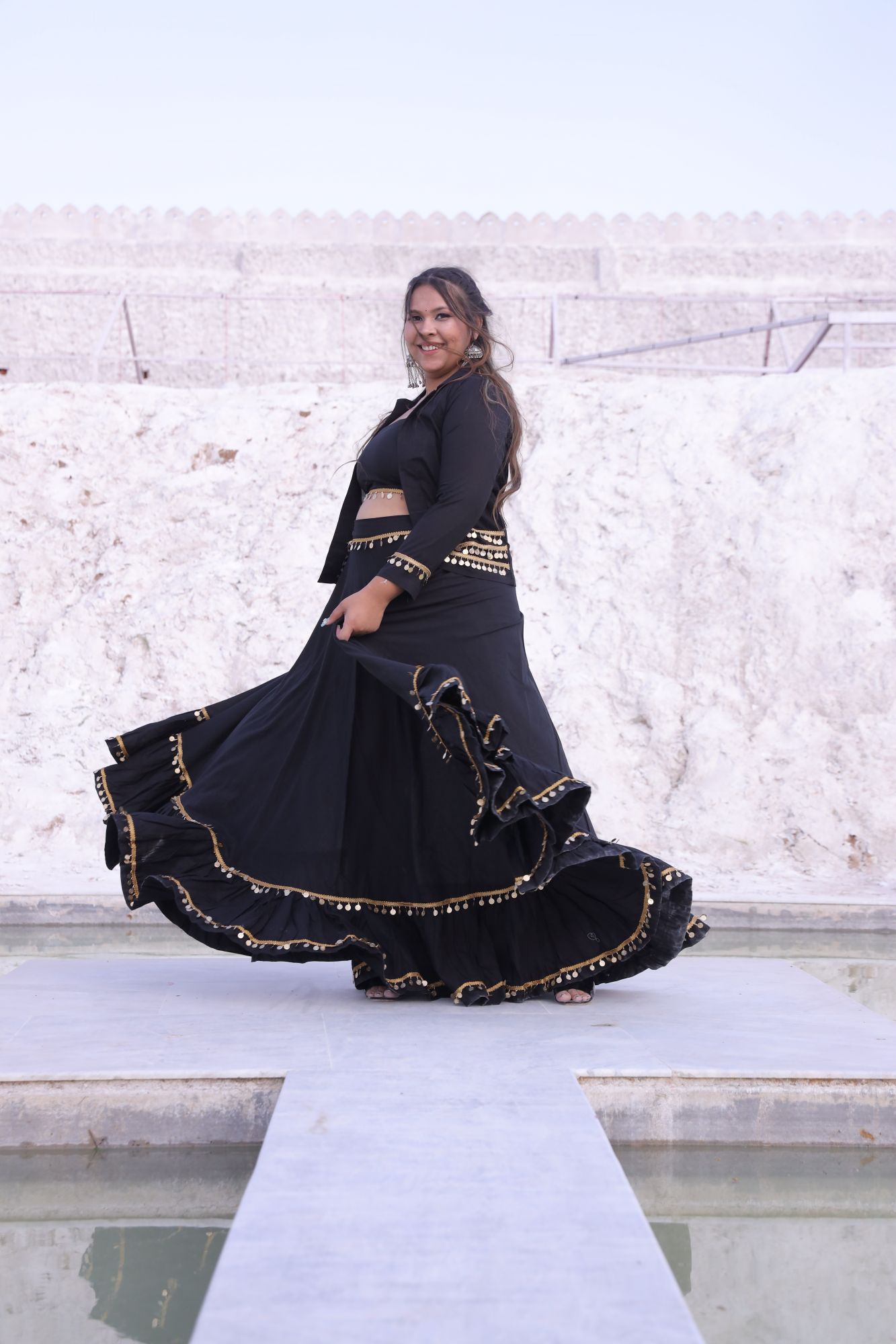 Black Coin Lehenga Set With Jacket