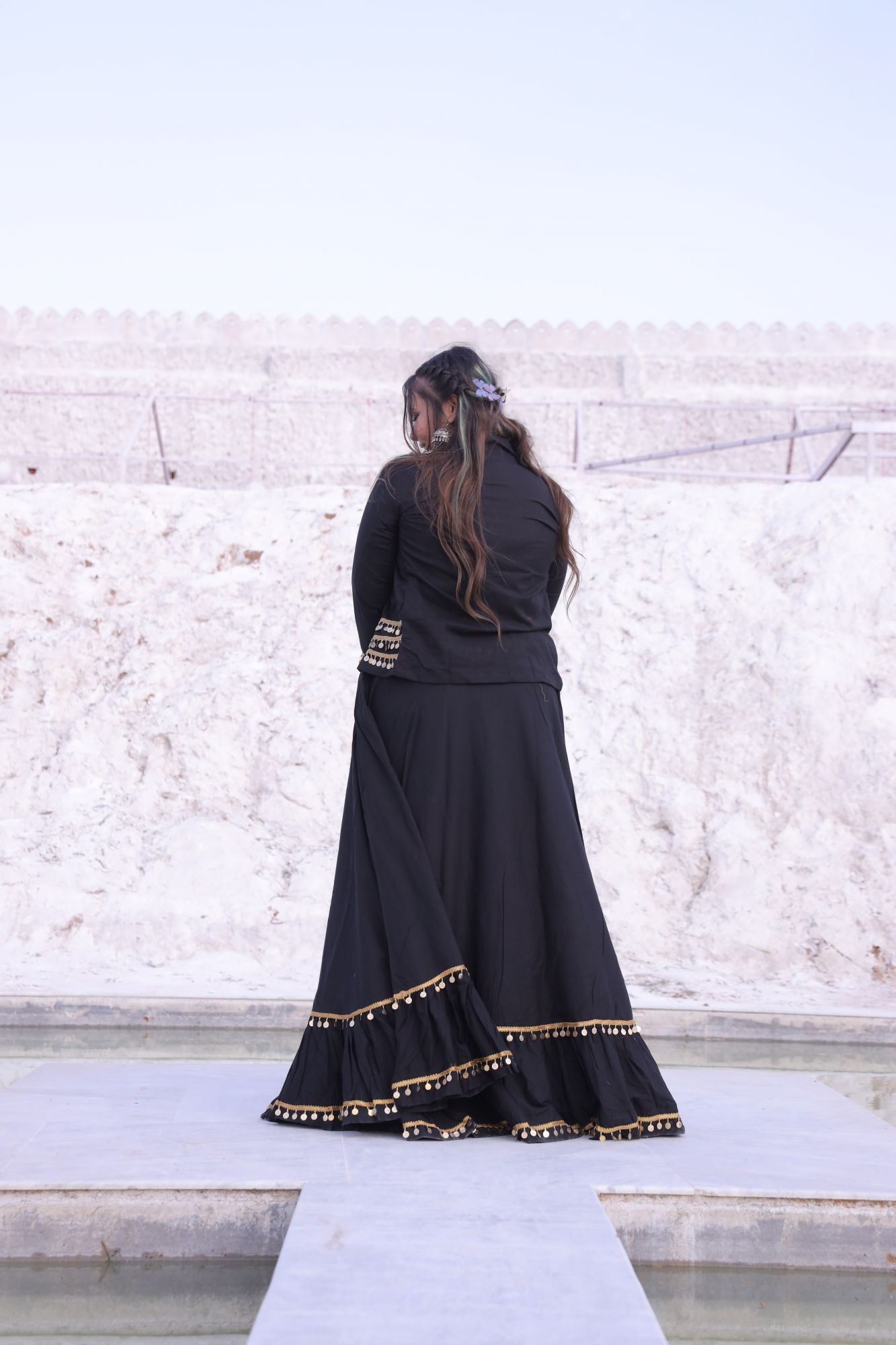 Black Coin Lehenga Set With Jacket