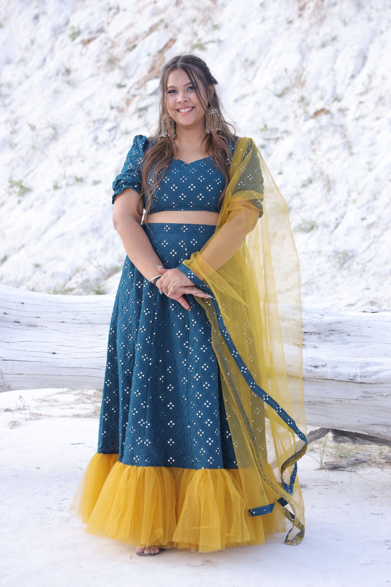 Teal blue and Mustard Lehenga Set