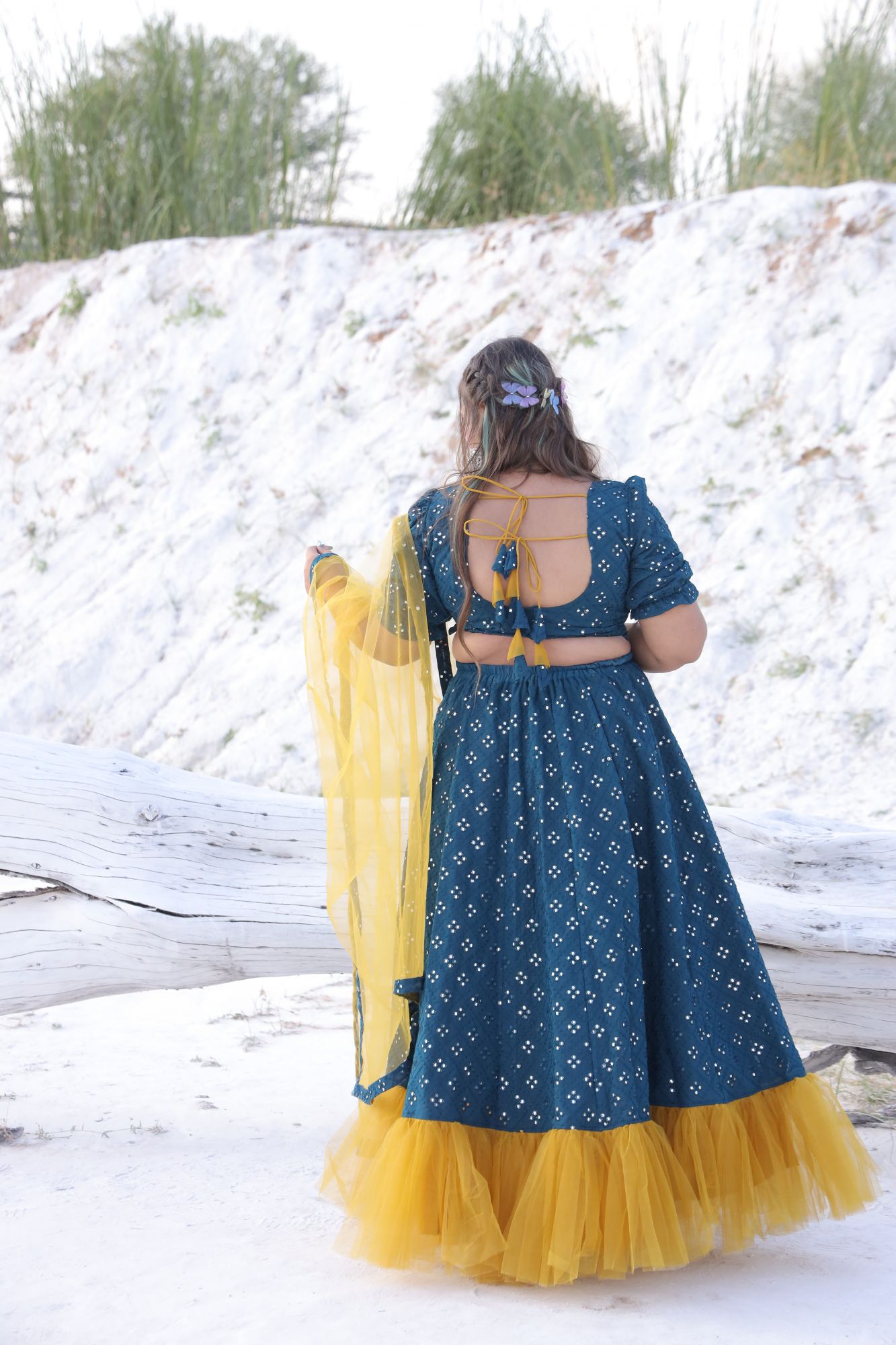 Teal blue and Mustard Lehenga Set