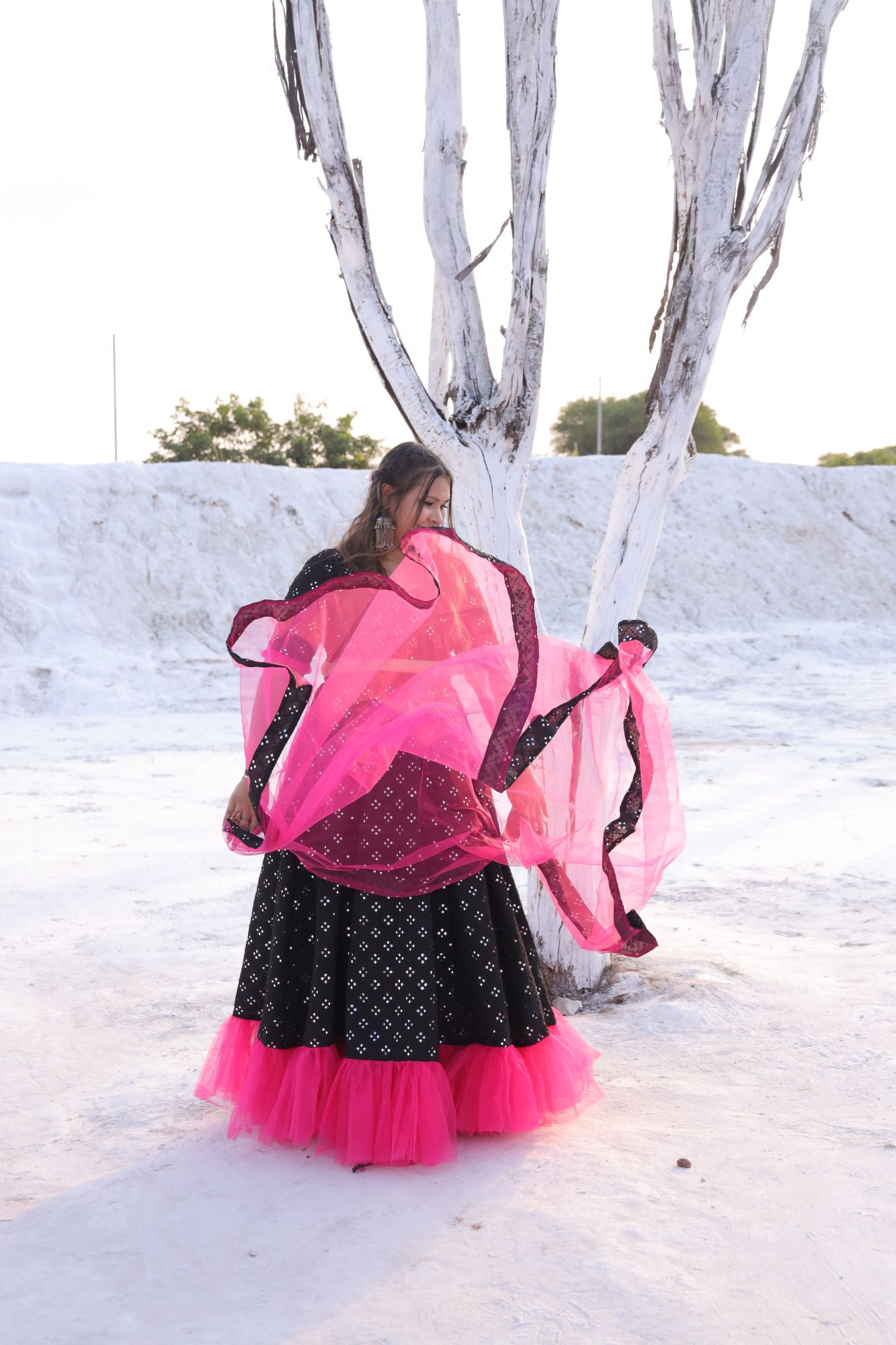 Black And Pink Lehenga Set