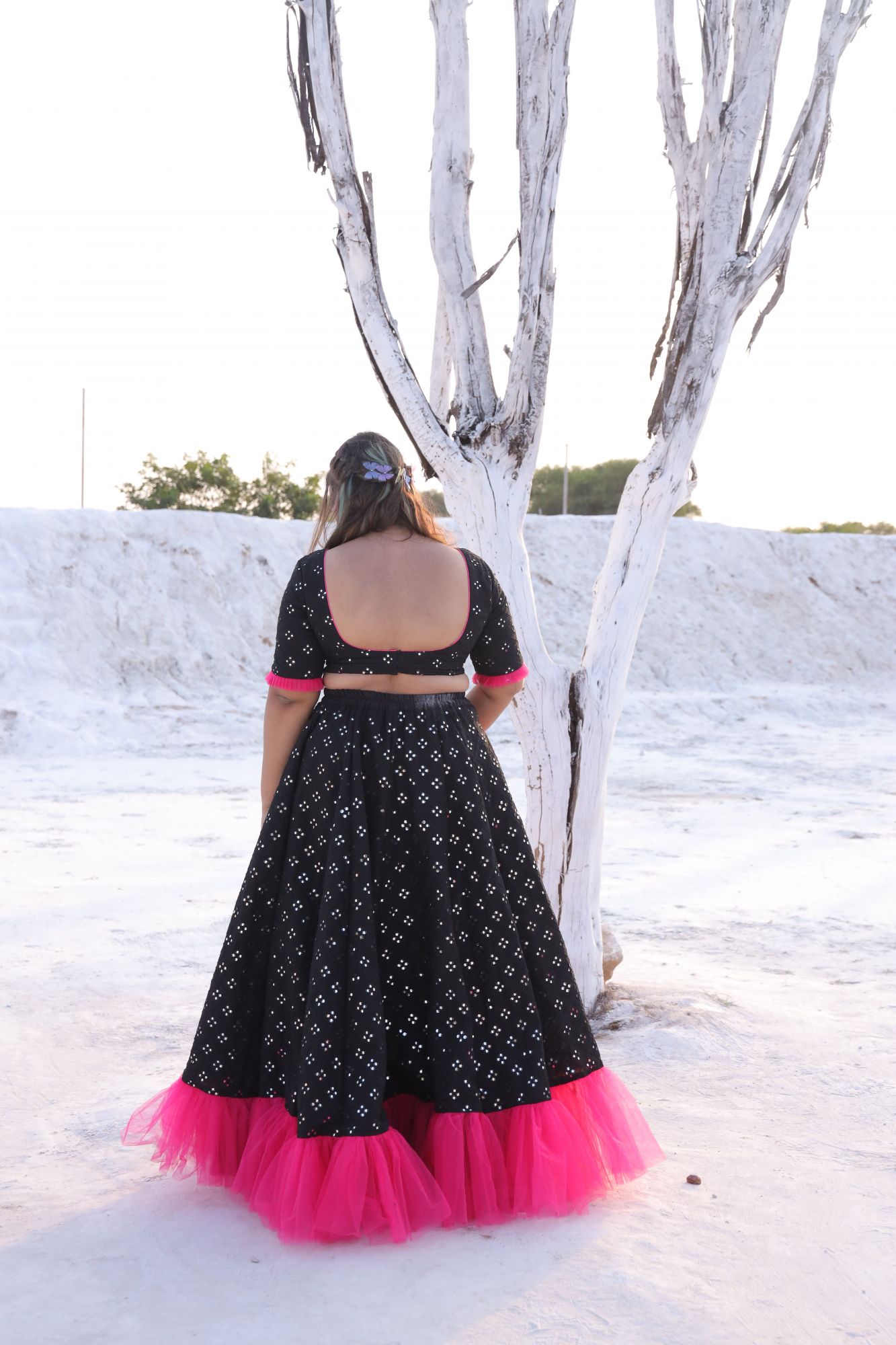 Black And Pink Lehenga Set