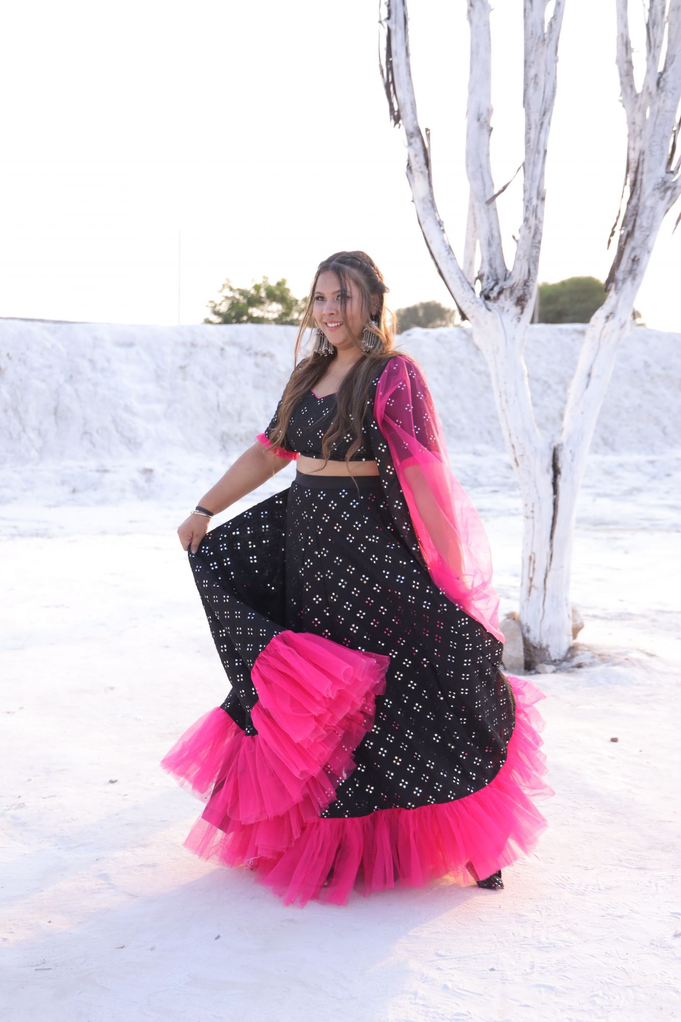 Black And Pink Lehenga Set