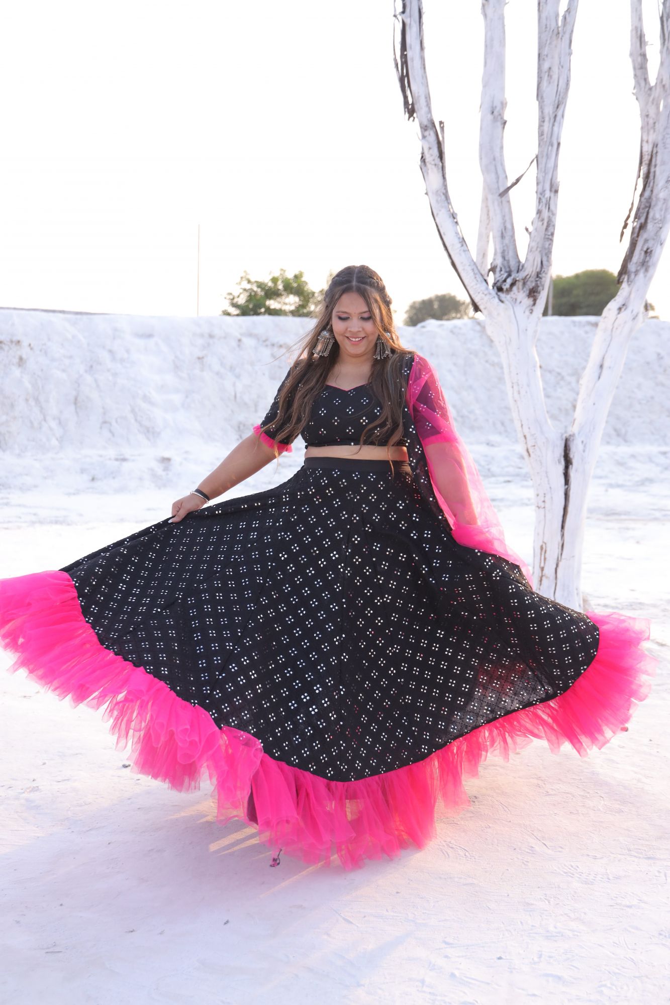 Black And Pink Lehenga Set