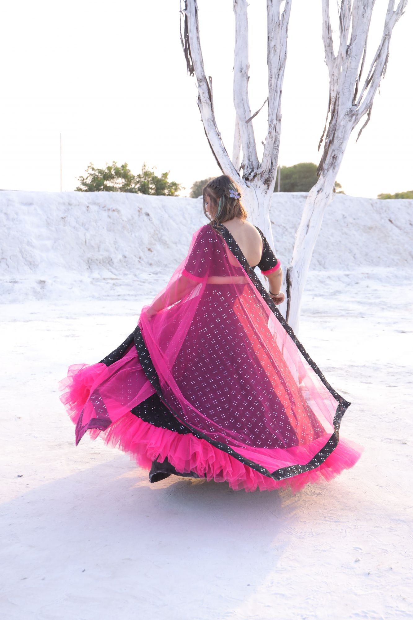 Black And Pink Lehenga Set