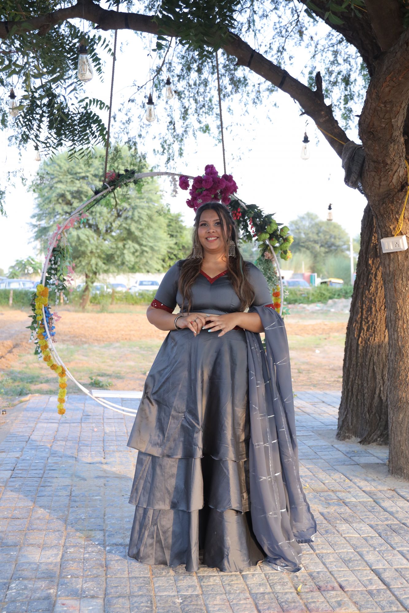 Grey Silk Lehenga Set
