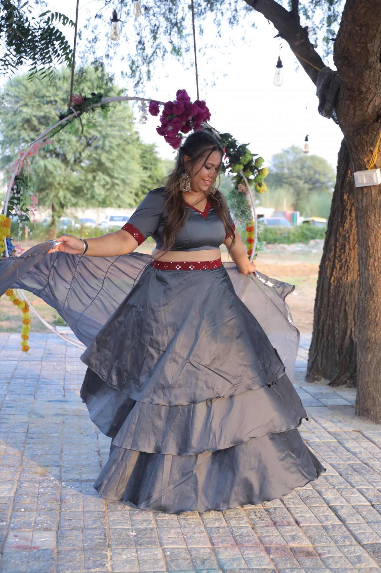 Grey Silk Lehenga Set