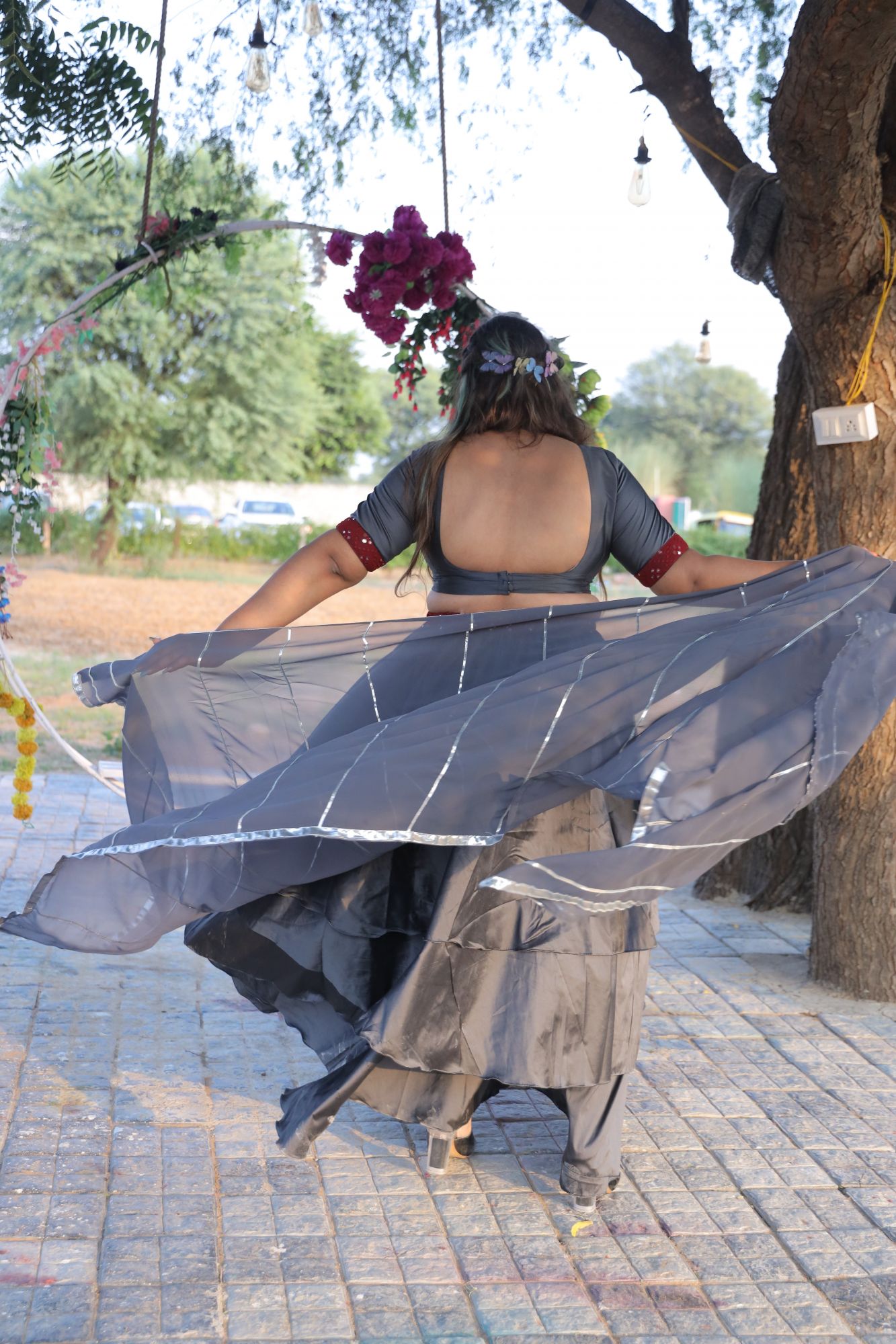 Grey Silk Lehenga Set