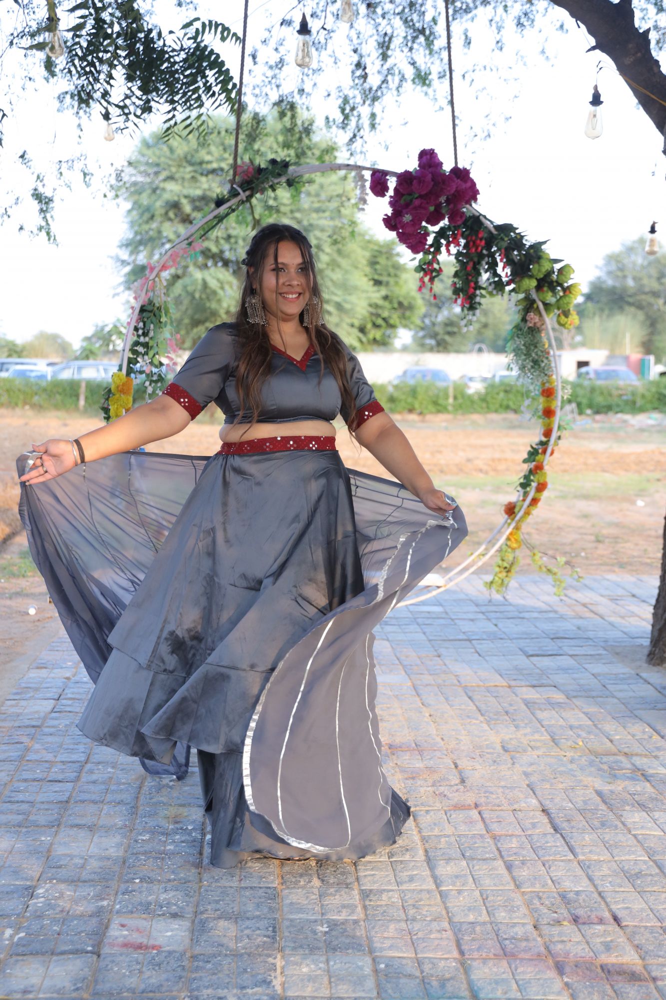 Grey Silk Lehenga Set