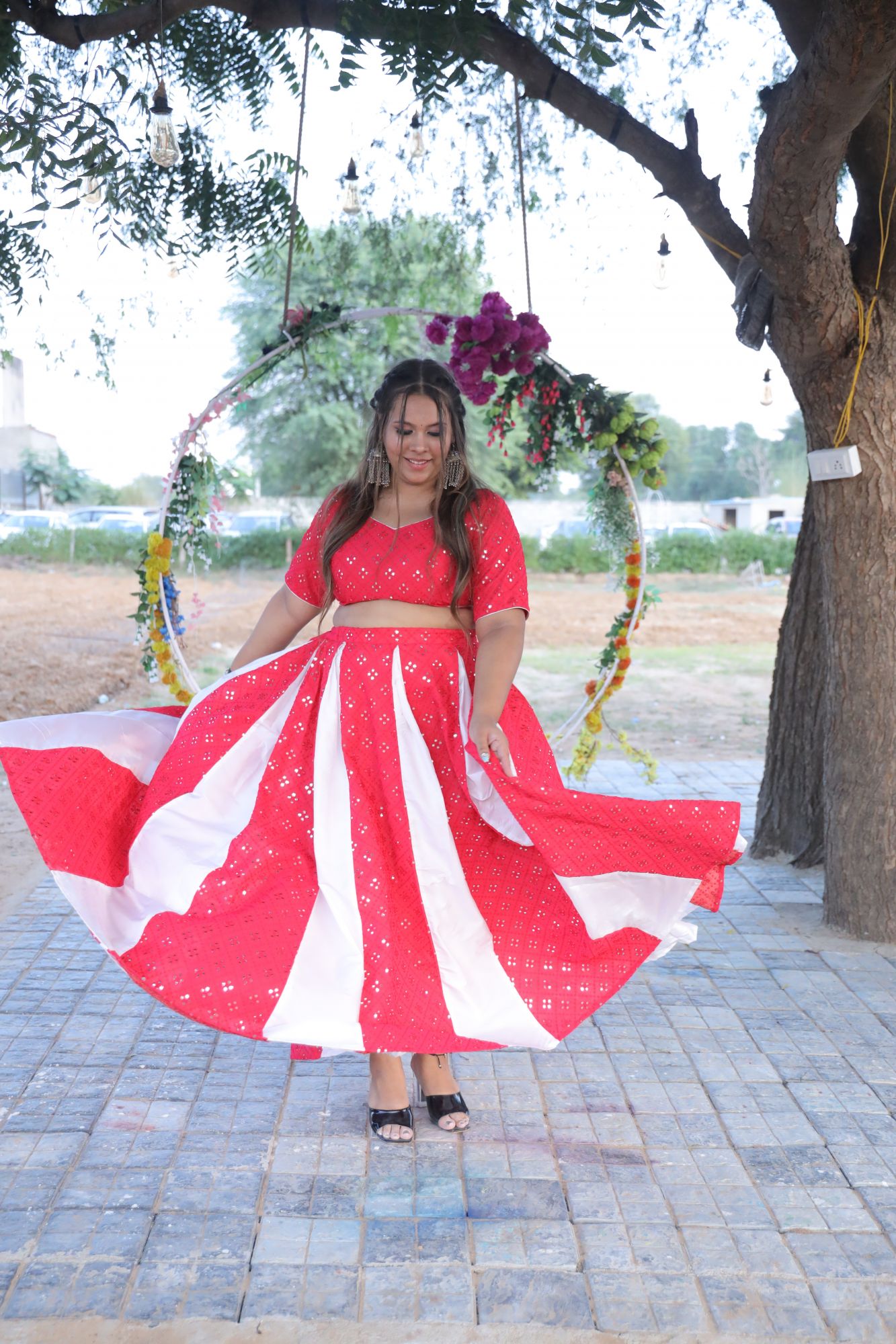 Pink and white Lehenga Set