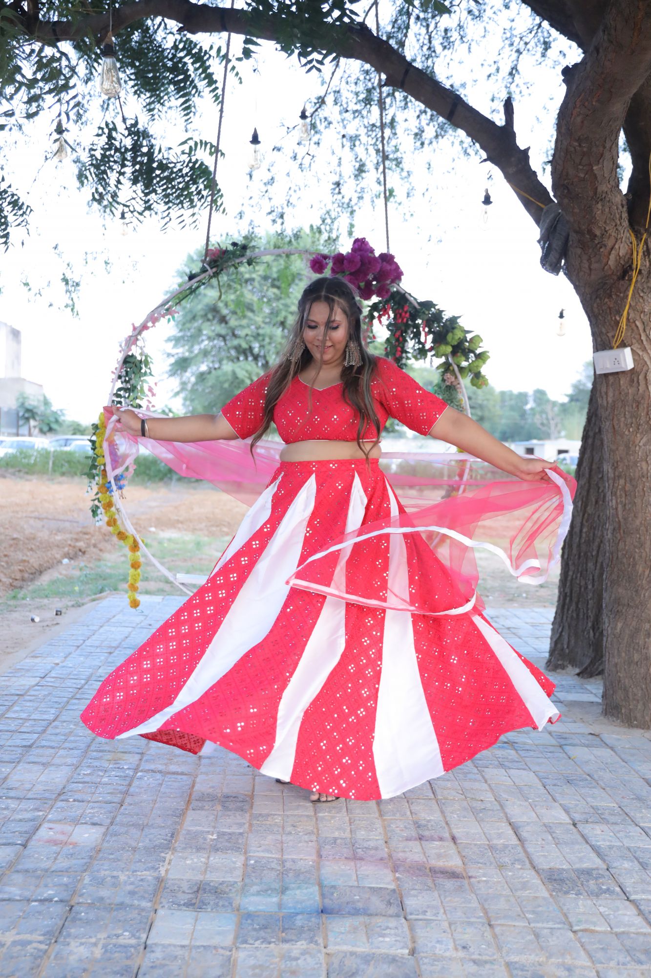 Pink and white Lehenga Set