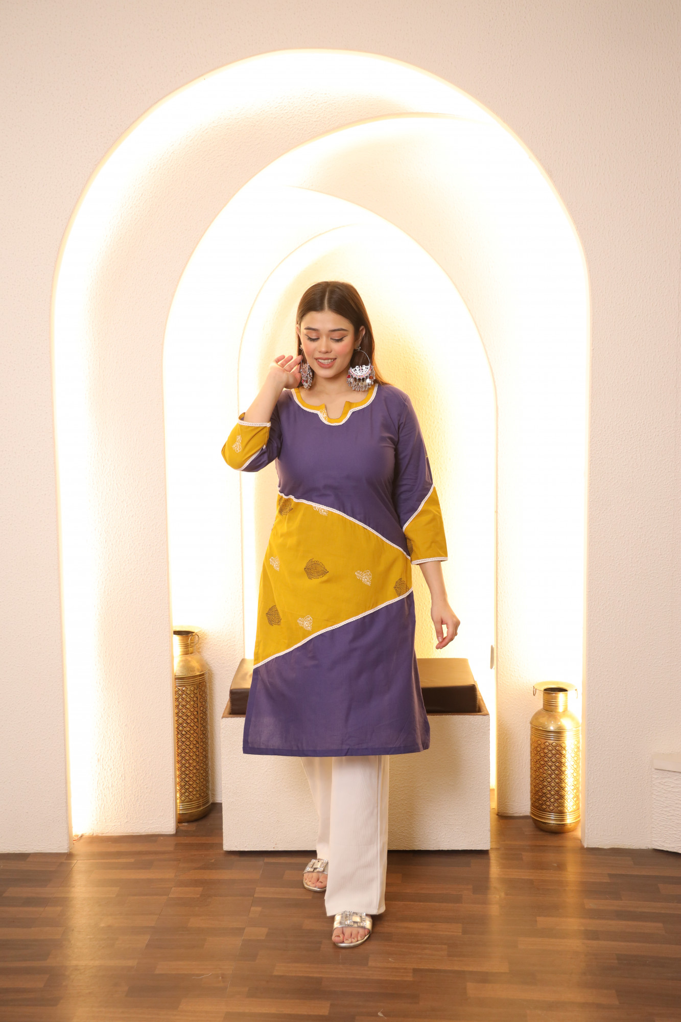 Yellow and Purple Straight Kurta