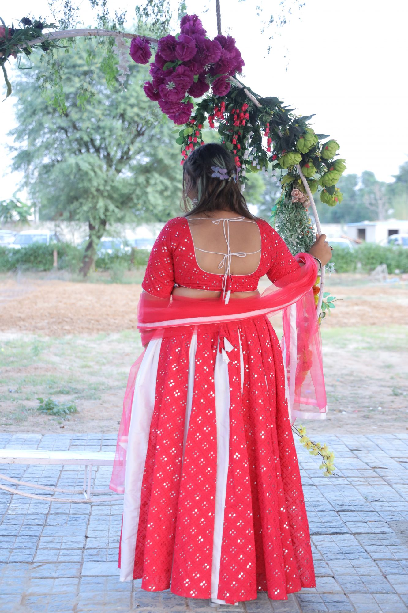 Pink and white Lehenga Set