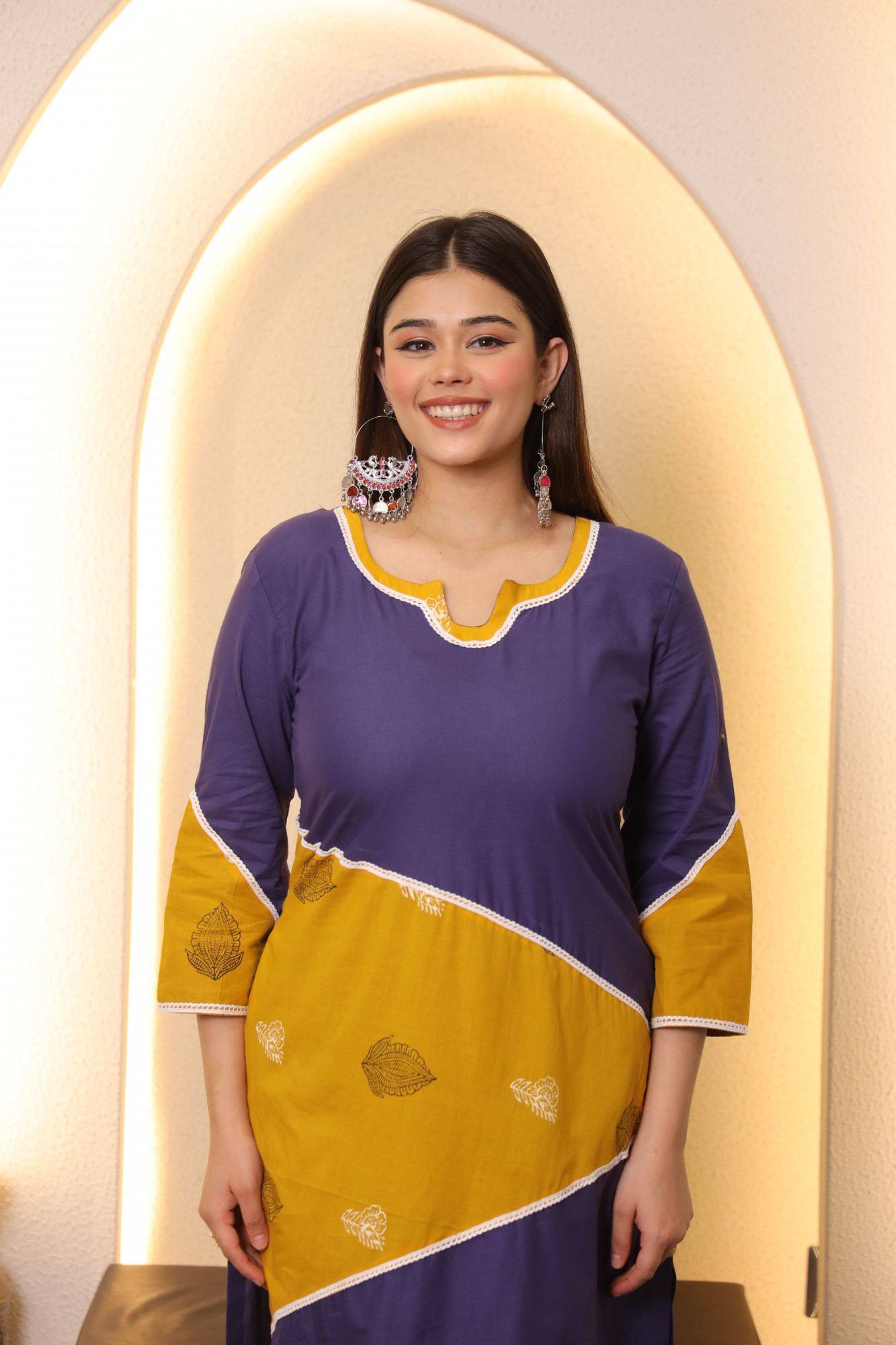 Yellow and Purple Straight Kurta