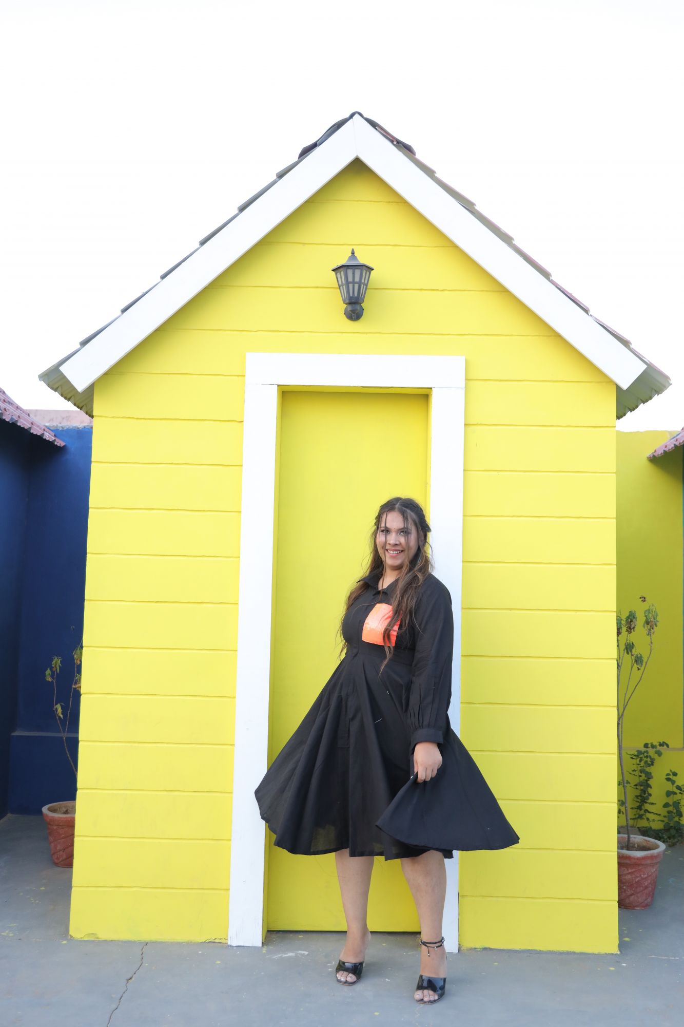 Black dress with neon pocket
