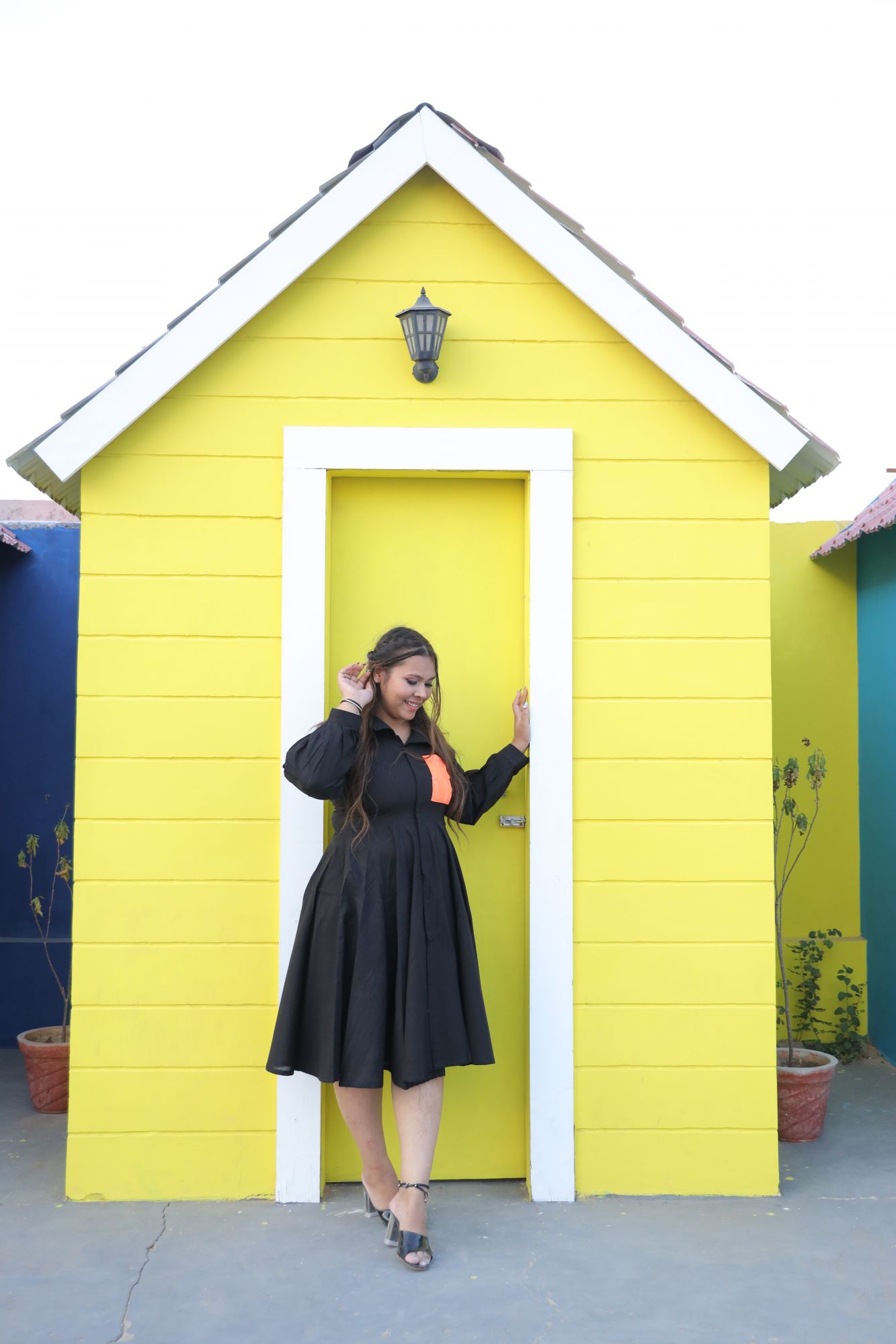 Black dress with neon pocket