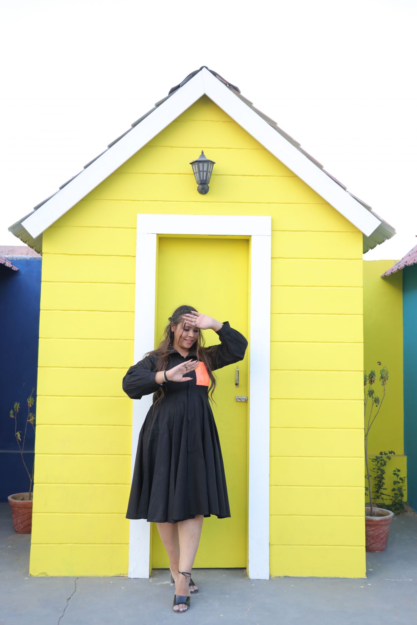 Black dress with neon pocket