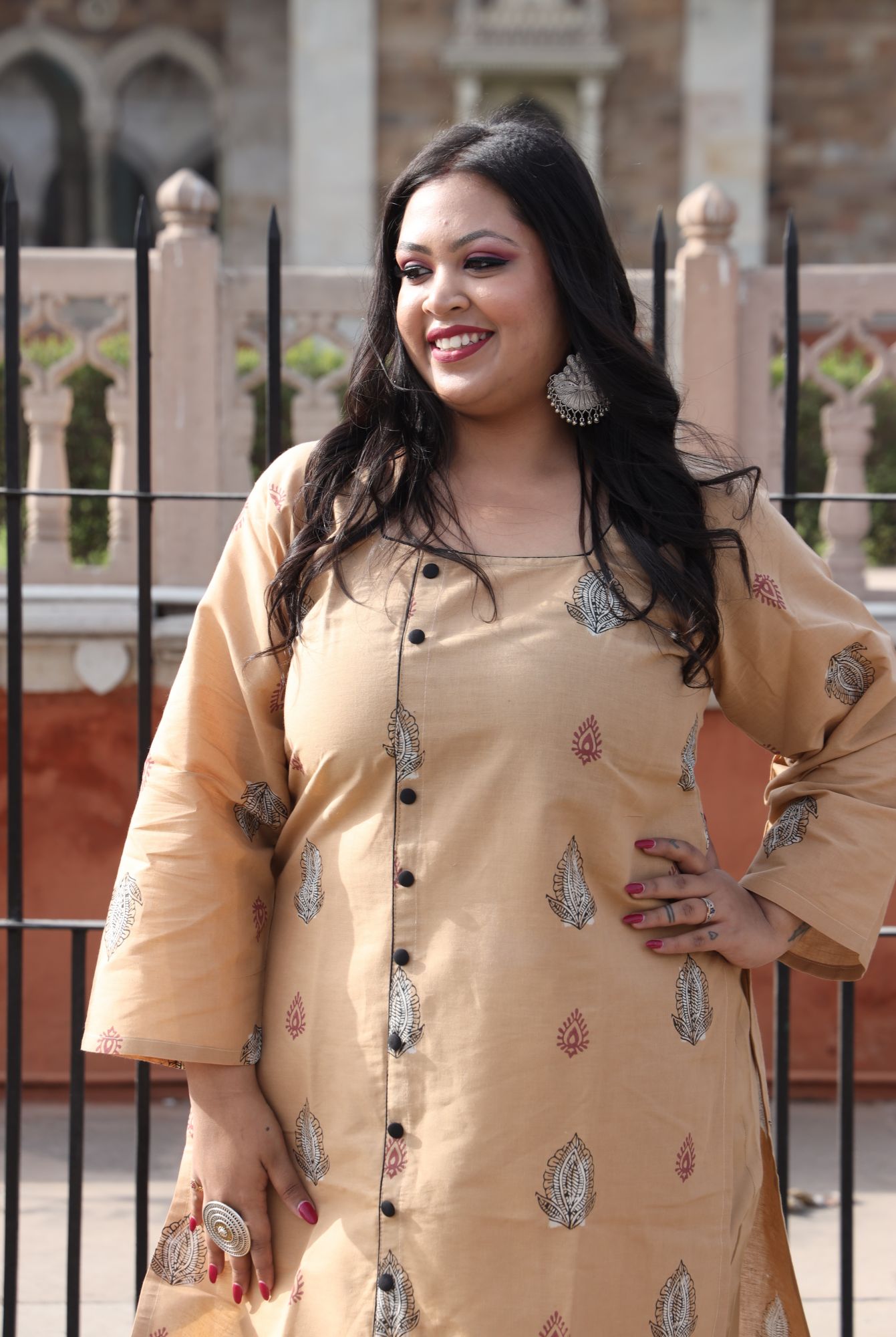 Beige Handblock kurta