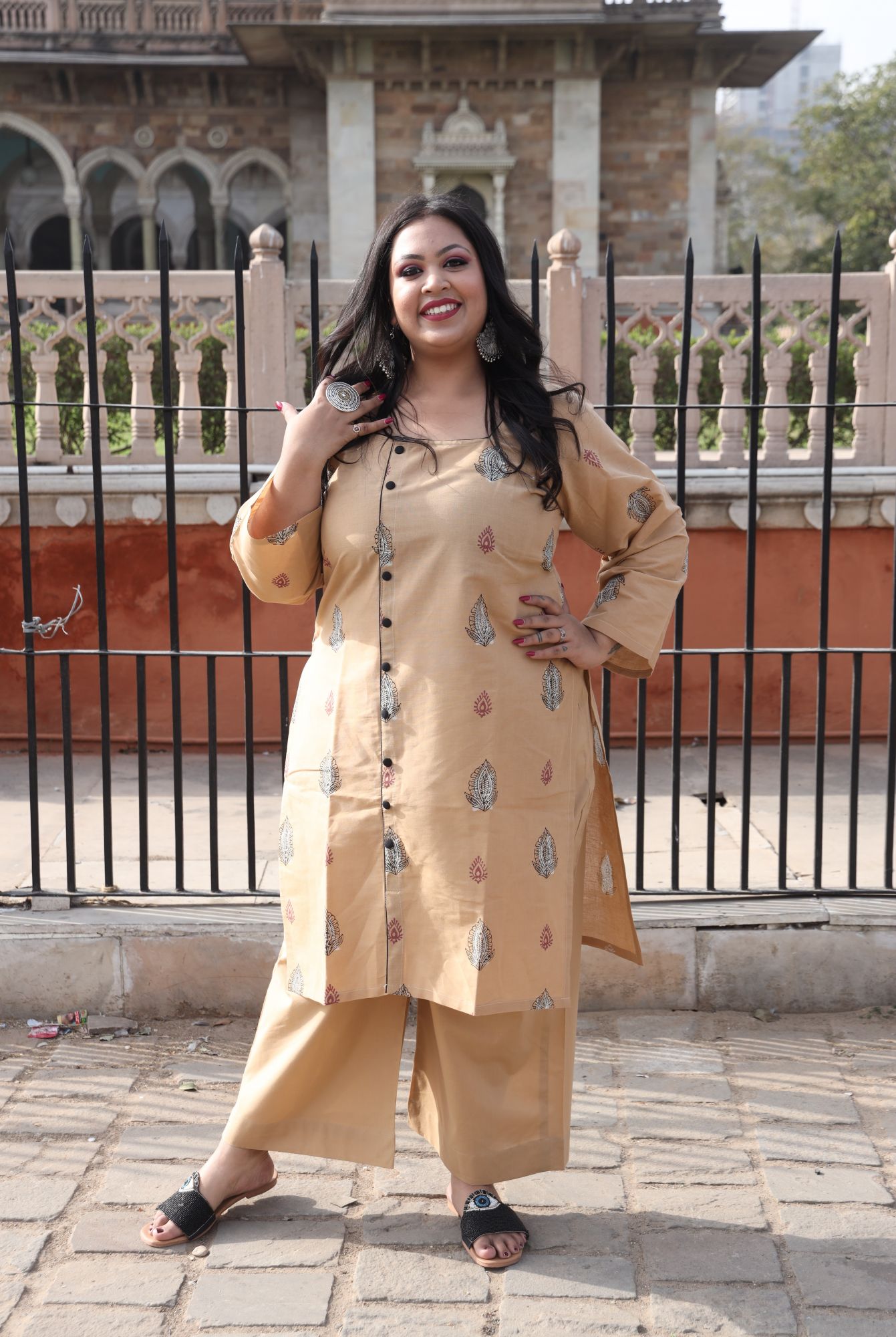 Beige Handblock kurta