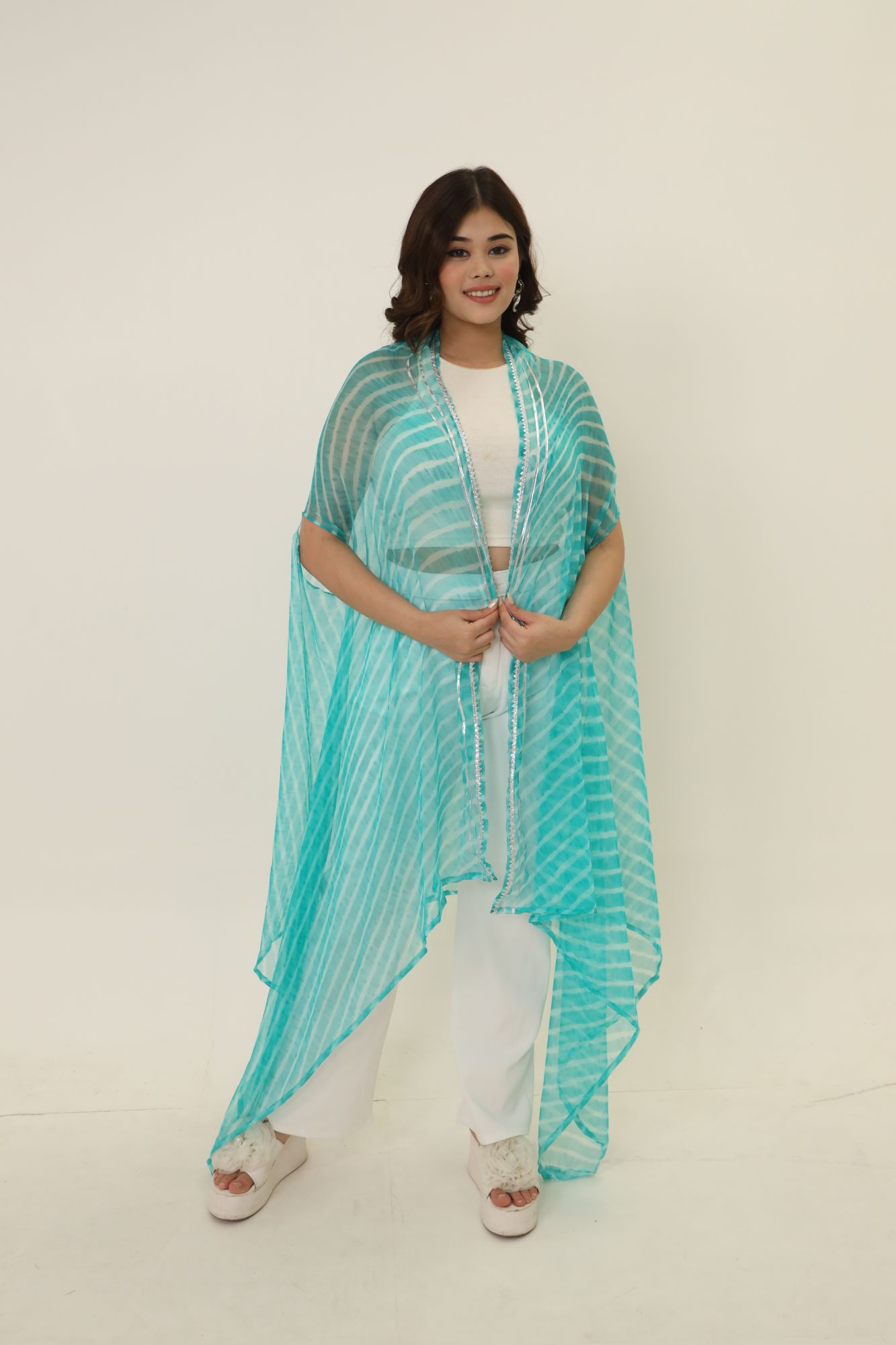 Sky Blue Leheriya Cape