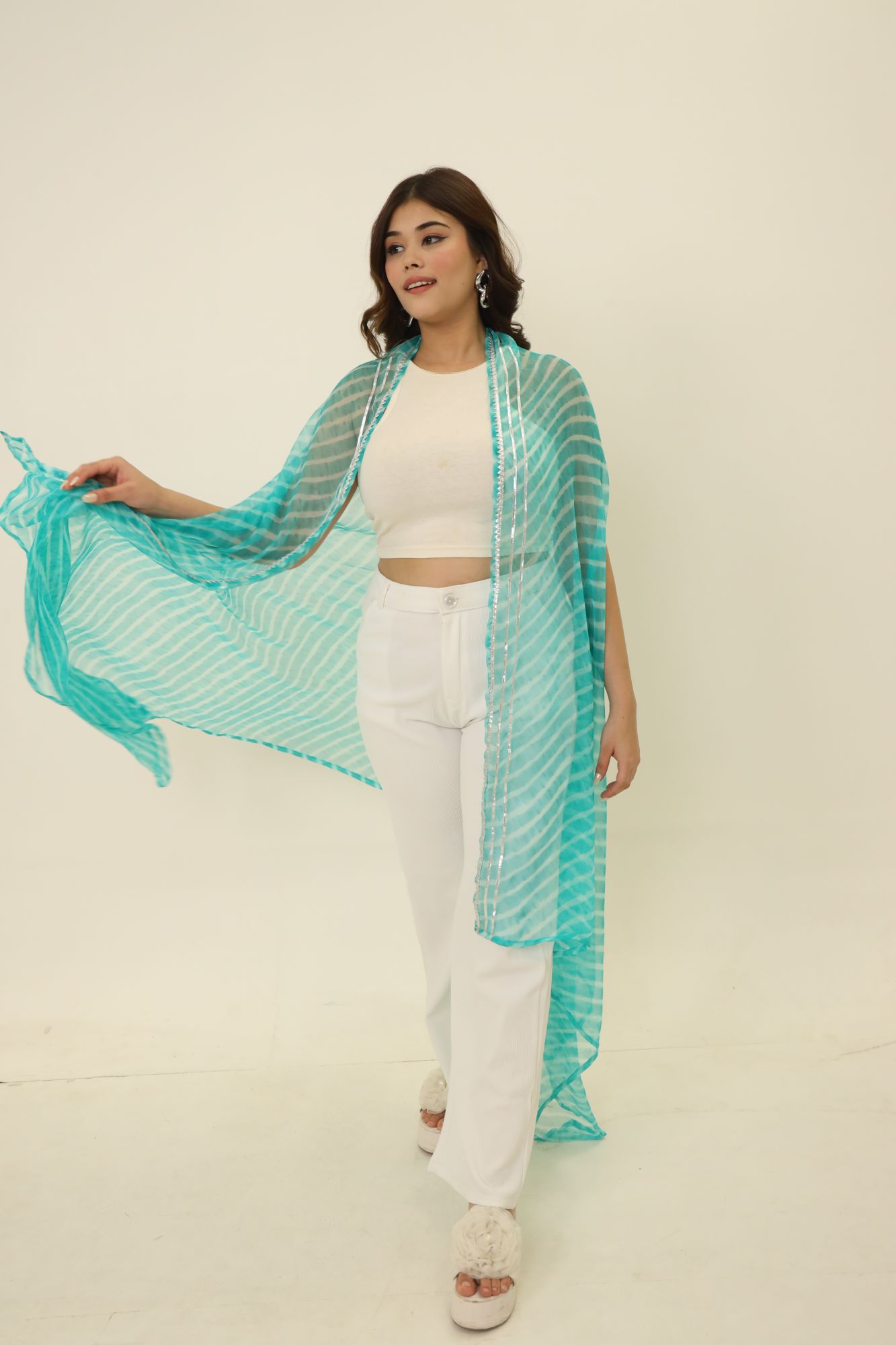 Sky Blue Leheriya Cape