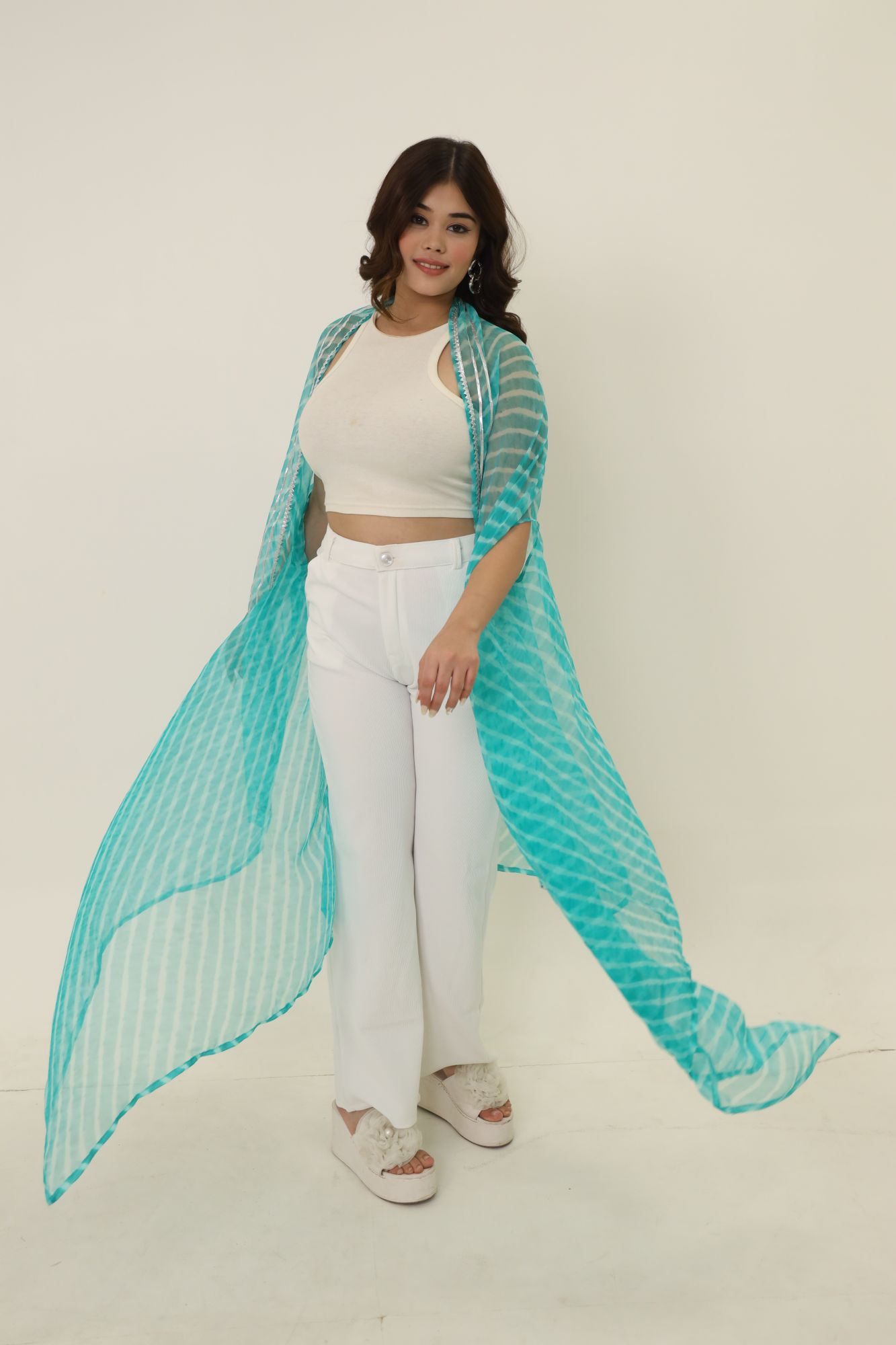 Sky Blue Leheriya Cape