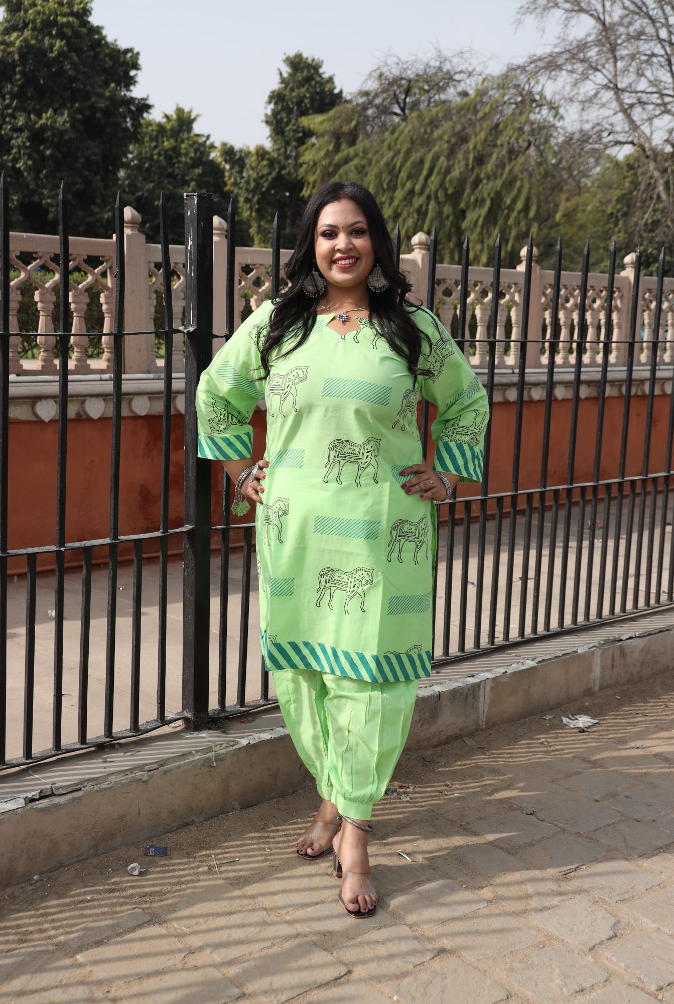 Parrot Green Handblock kurta