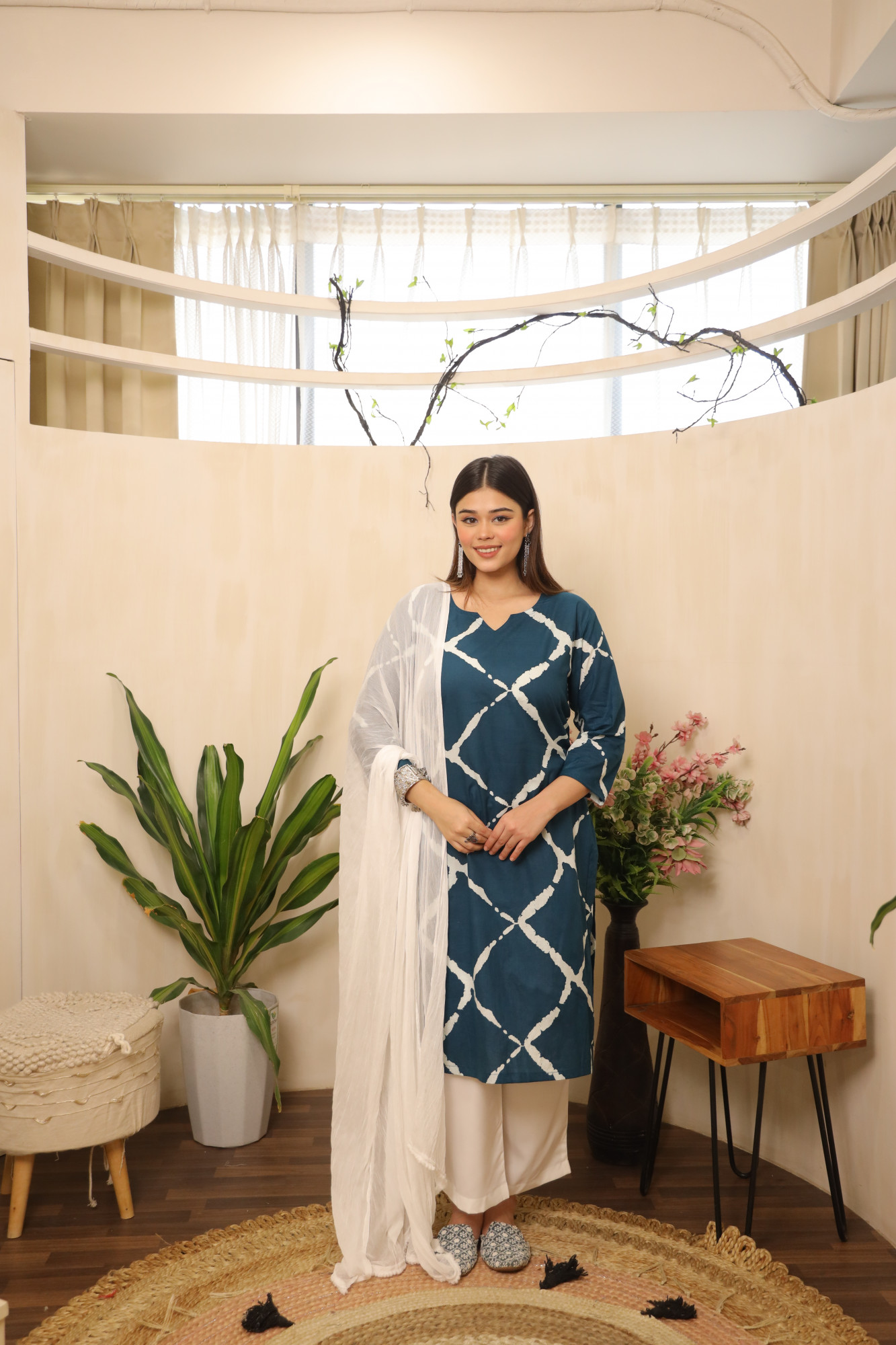 Indigo and white Straight Suit Set