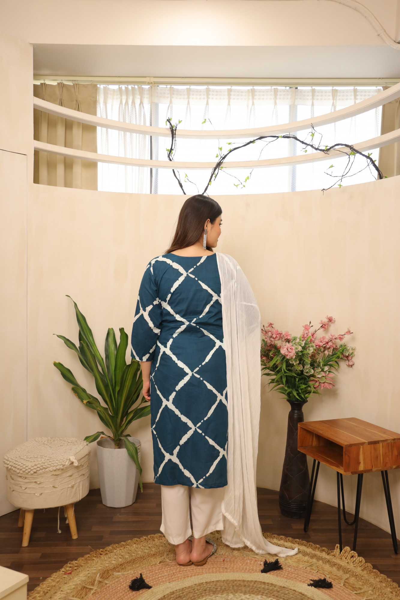 Indigo and white Straight Suit Set