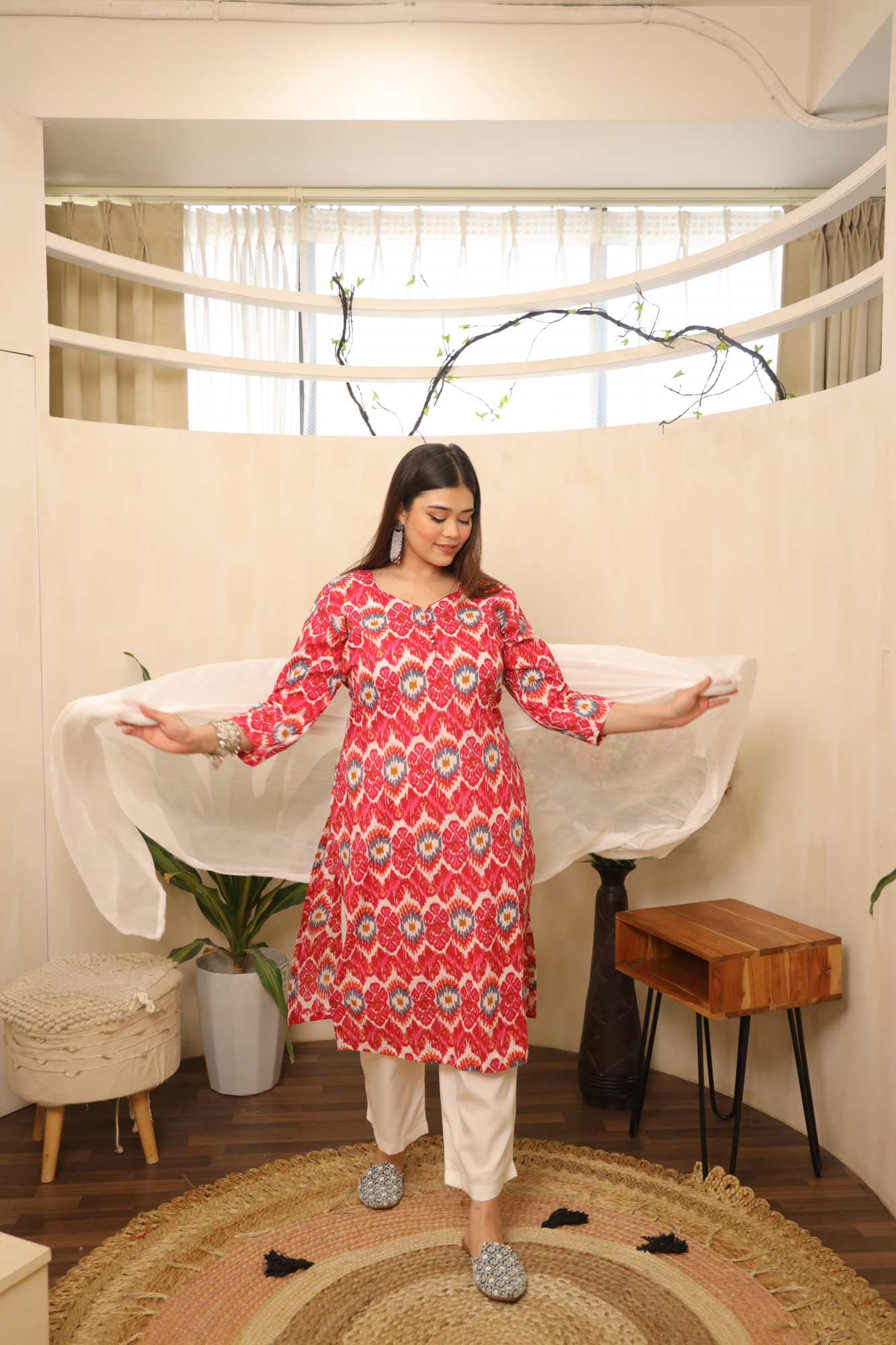 Pink and White Straight Suit Set