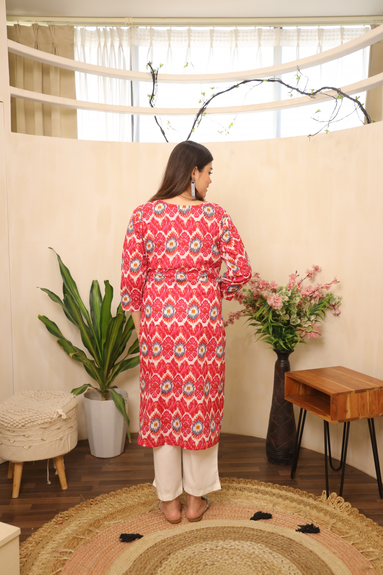 Pink and White Straight Suit Set