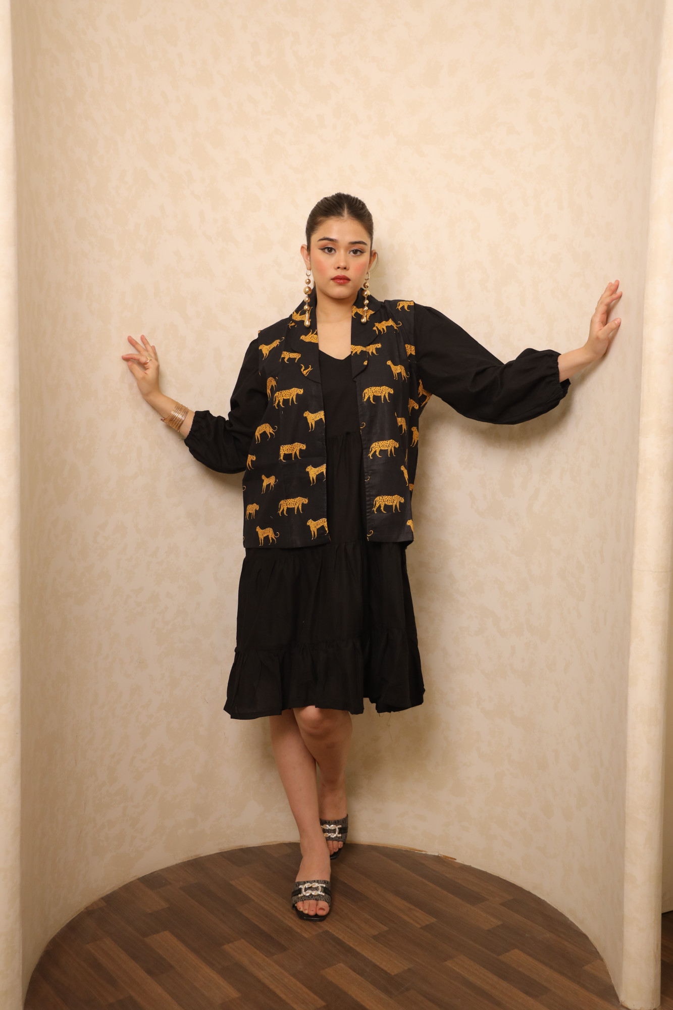 Black Dress With Printed Jacket