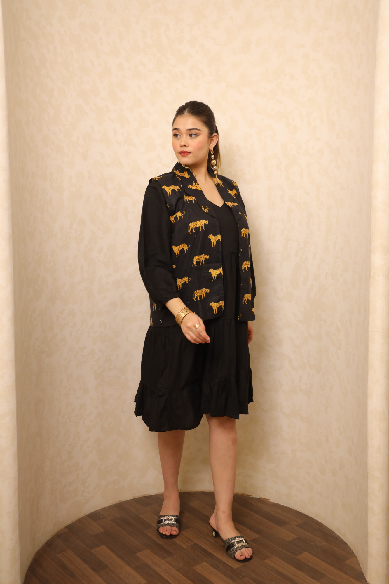 Black Dress With Printed Jacket