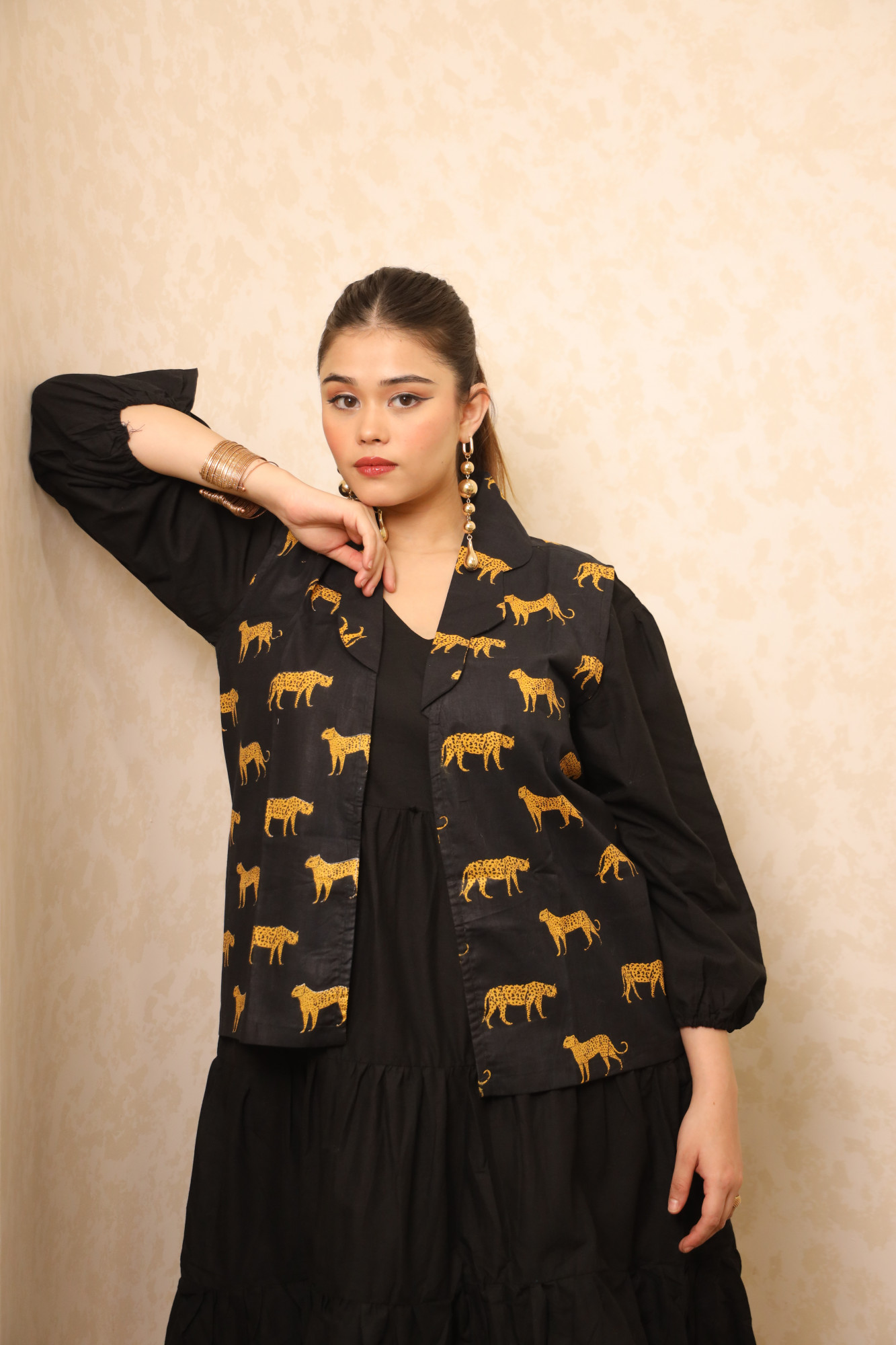 Black Dress With Printed Jacket