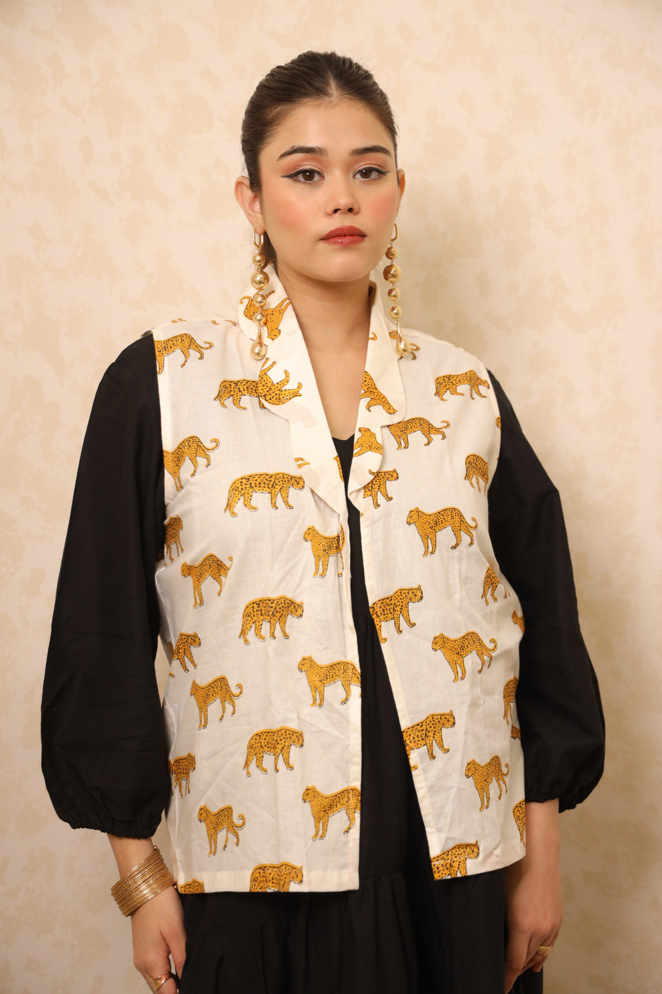 Black And White Animal Printed Dress with Jacket