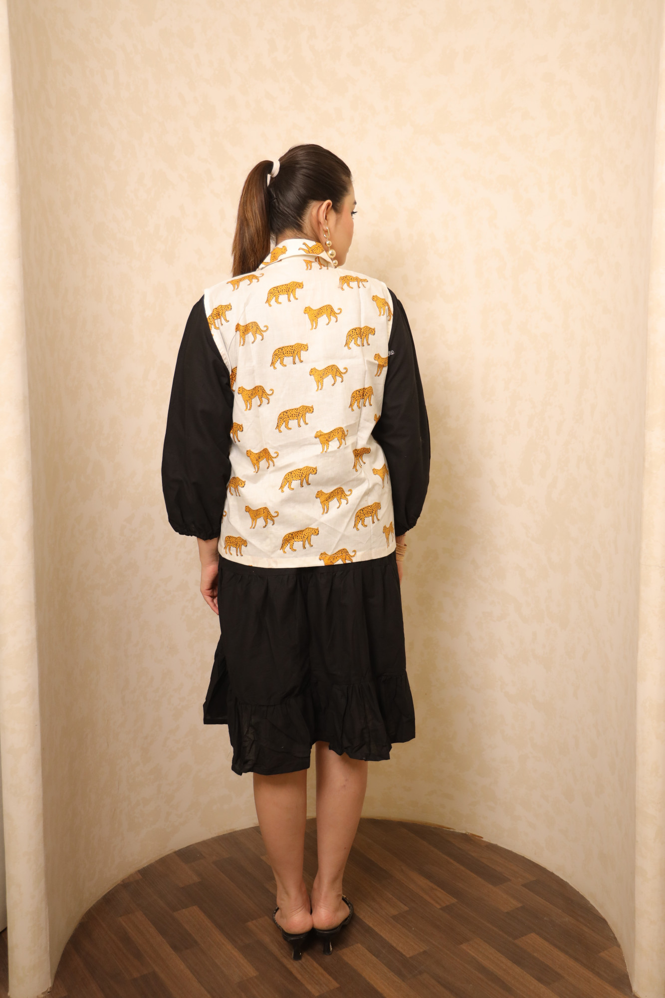 Black And White Animal Printed Dress with Jacket