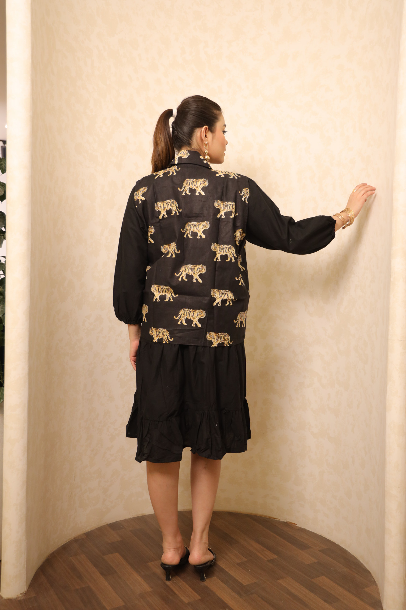 Black On Black Animal Printed Dress with Jacket
