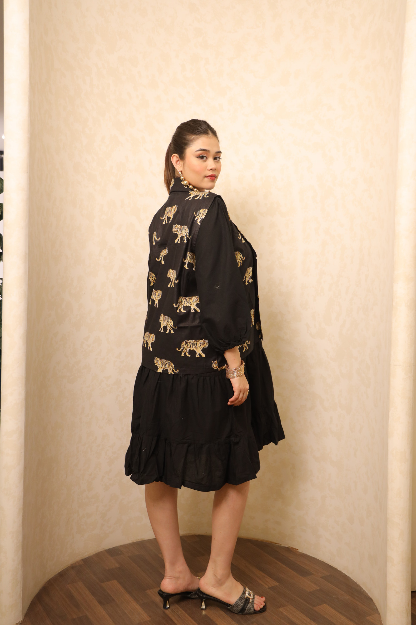 Black On Black Animal Printed Dress with Jacket