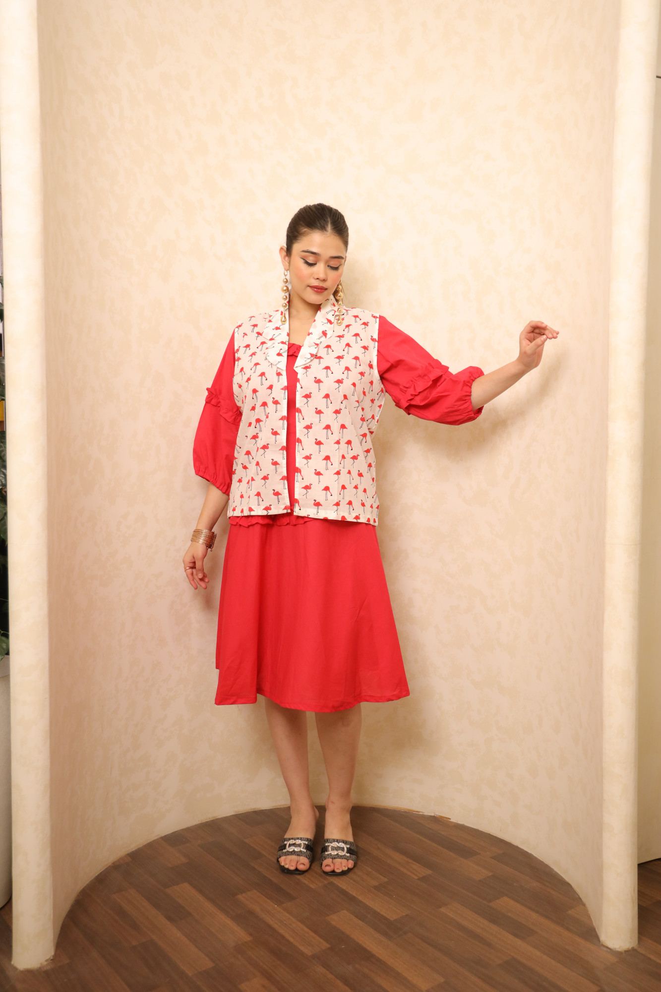 Red And White Swan Dress With Jacket