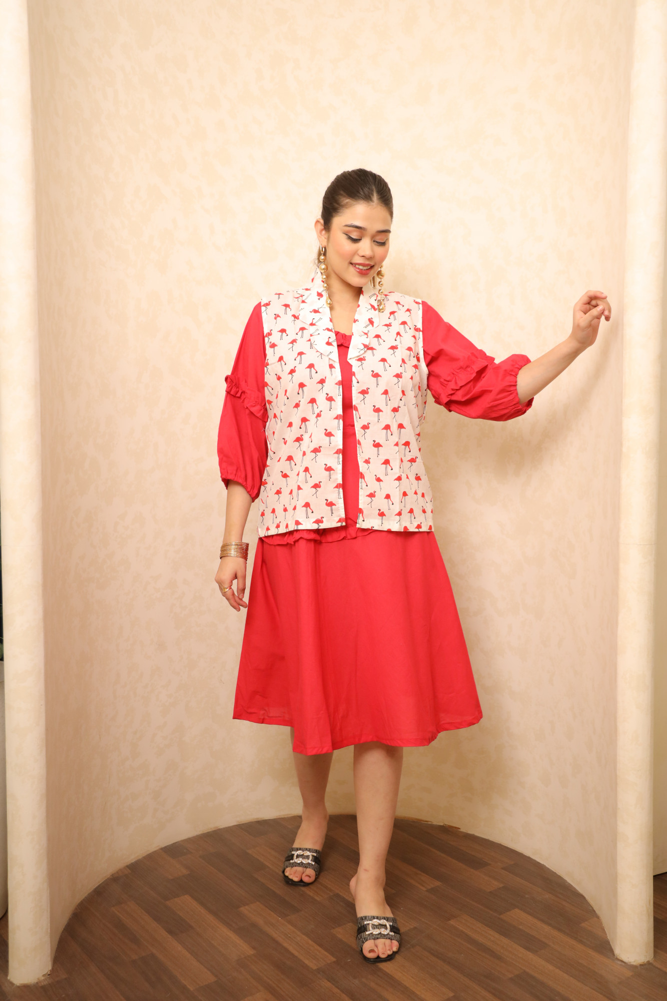 Red And White Swan Dress With Jacket